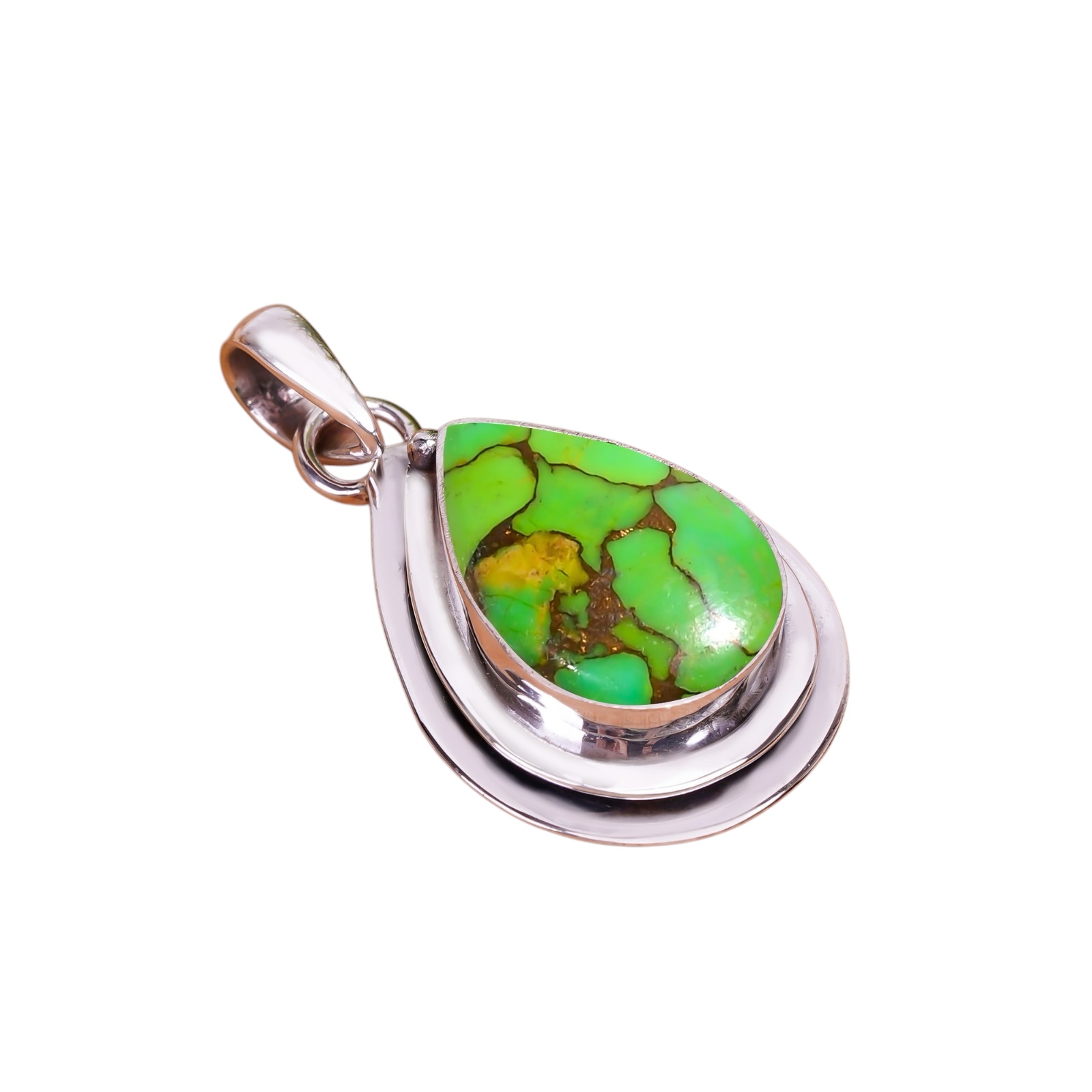 Copper Green Turquoise 925 Solid Sterling Silver Pendant