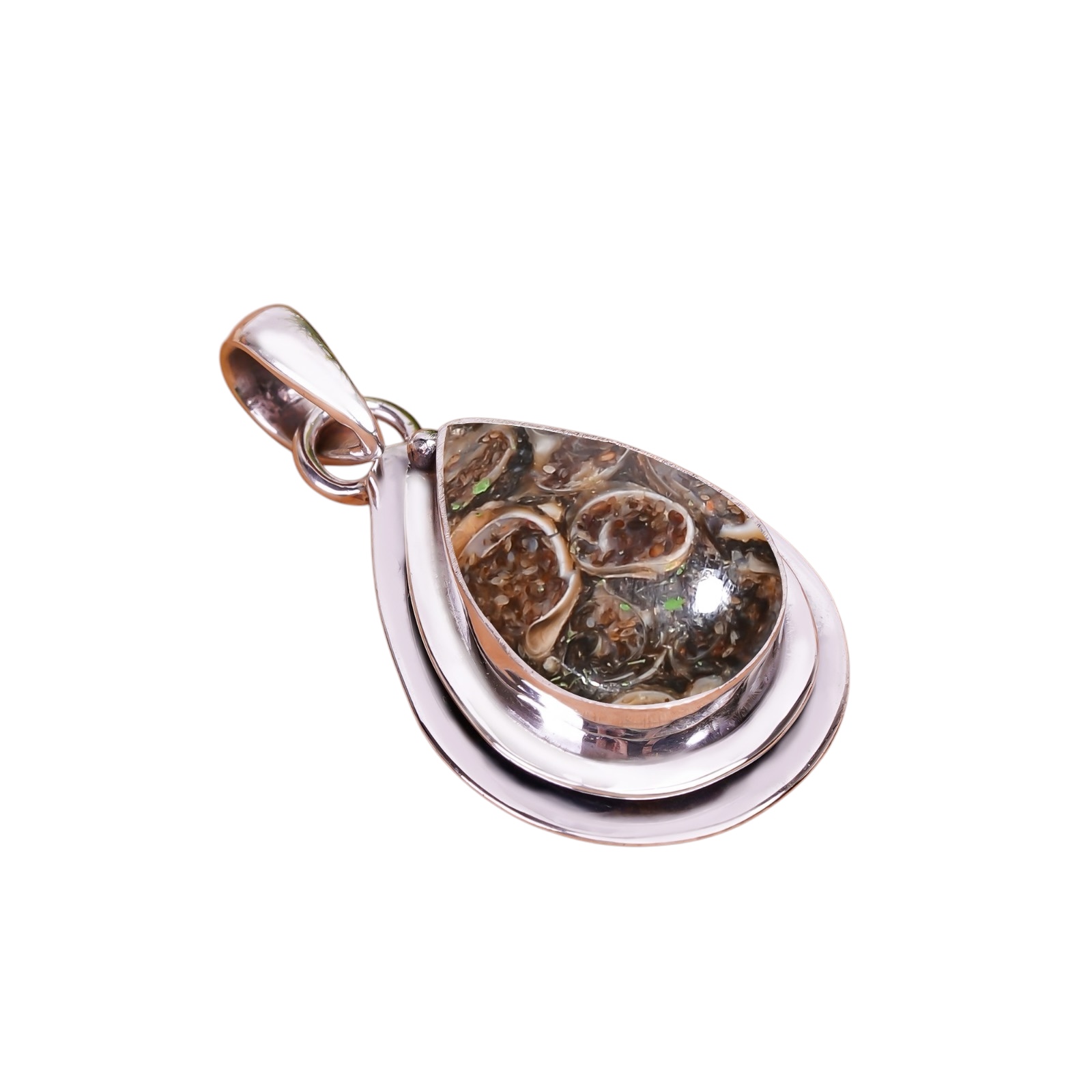 Turritella Agate - Wyoming 925 Solid Sterling Silver Pendant