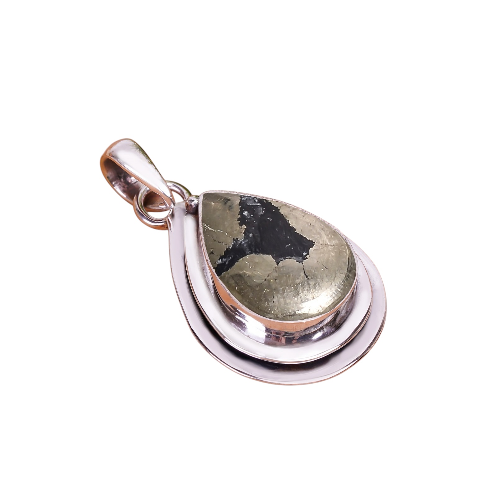 Healer'S Gold Pyrite In Magnetite 925 Solid Sterling Silver Pendant