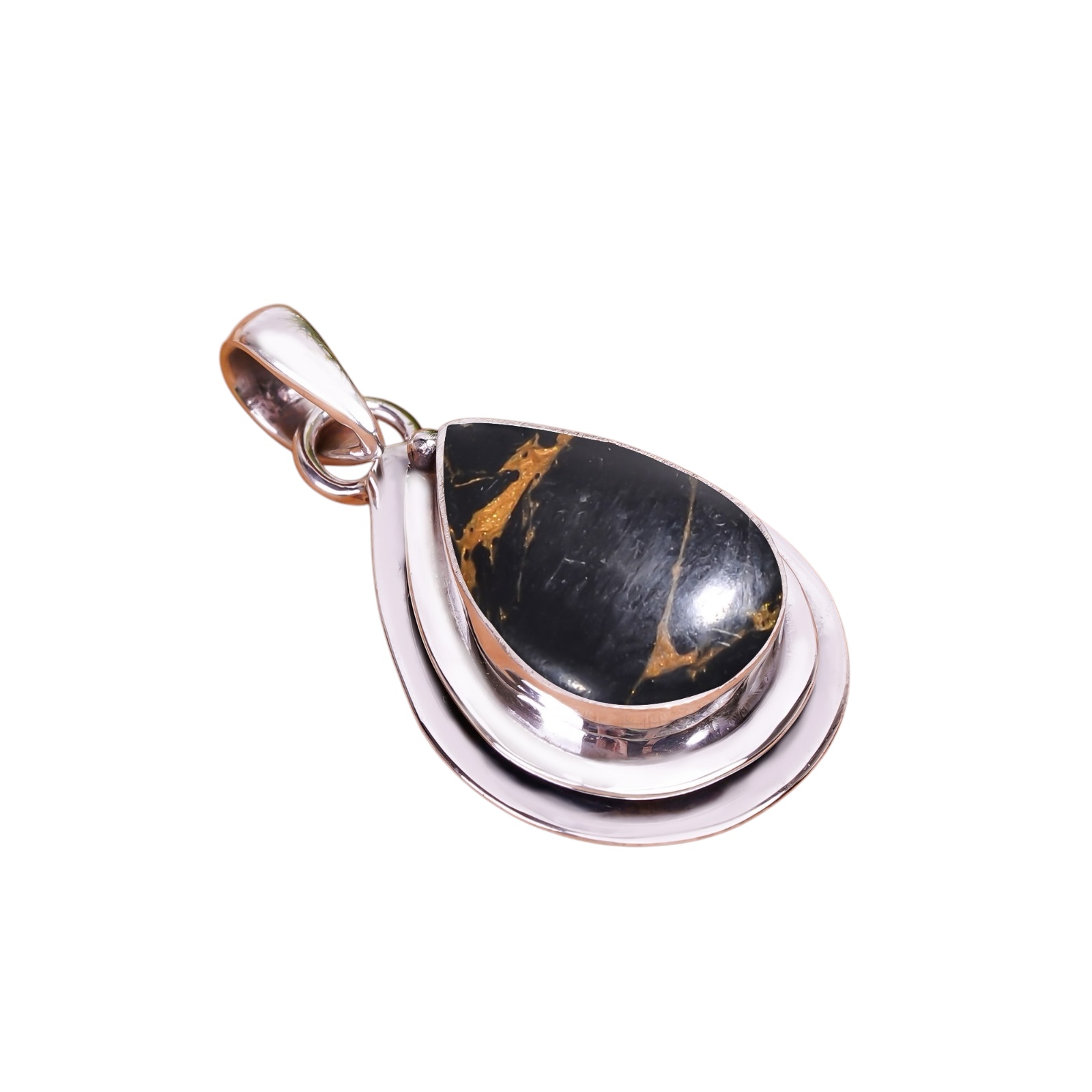Copper Black Turquoise - Simulated 925 Solid Sterling Silver Pendant