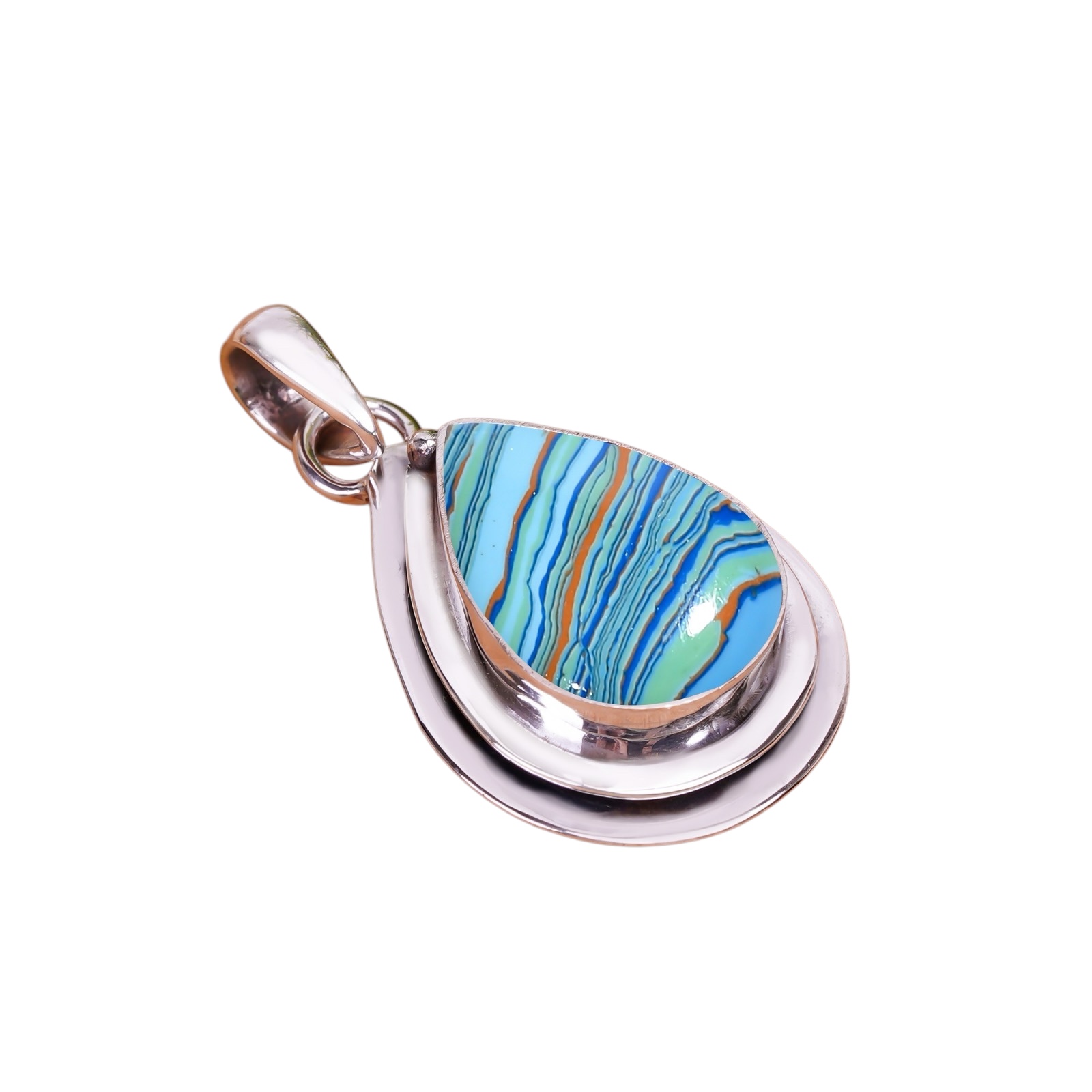 Blue Rainbow Calsilica - Simulated 925 Solid Sterling Silver Pendant