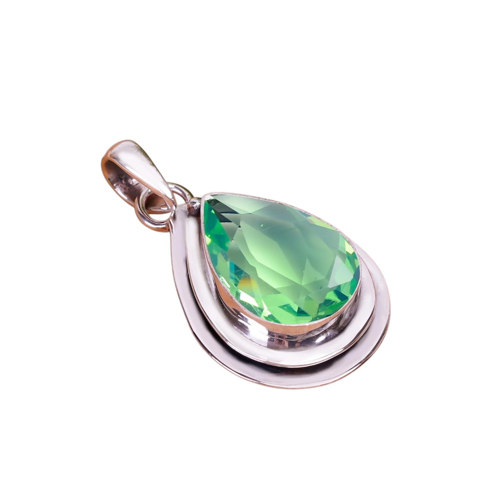 Green Tourmaline - Simulated 925 Solid Sterling Silver Pendant