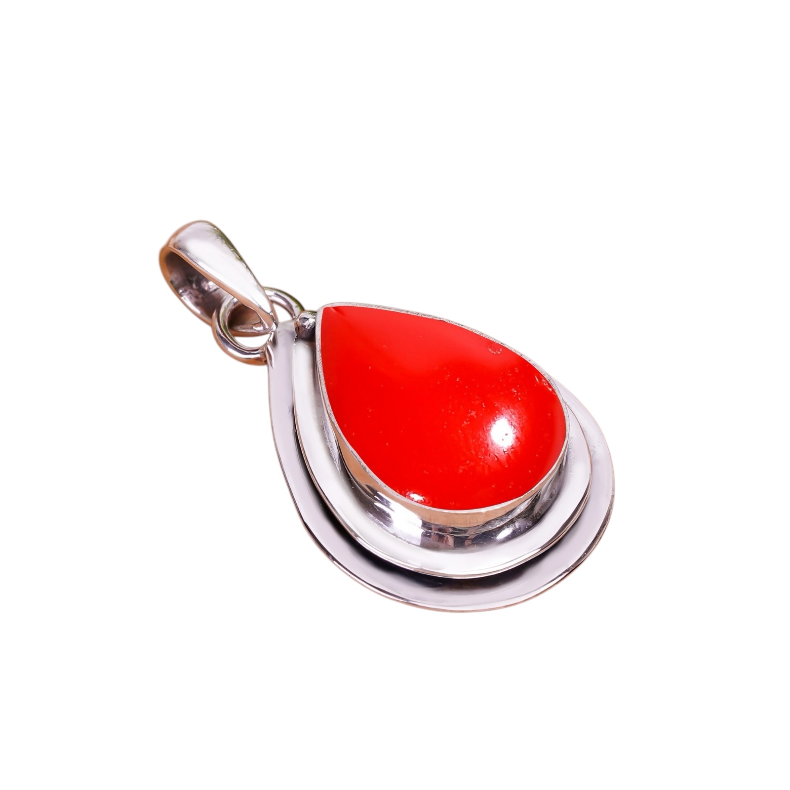 Red Coral - Simulated 925 Solid Sterling Silver Pendant