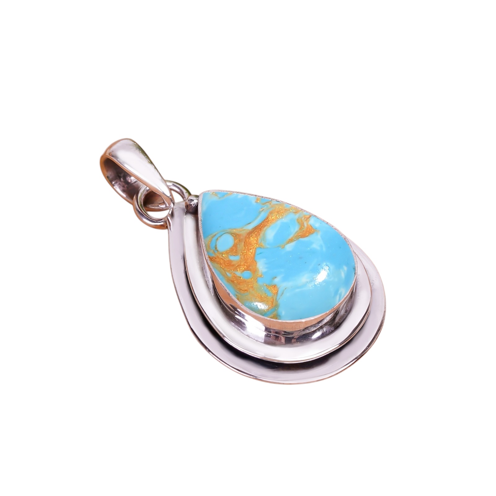 Copper Blue Turquoise - Simulated 925 Solid Sterling Silver Pendant