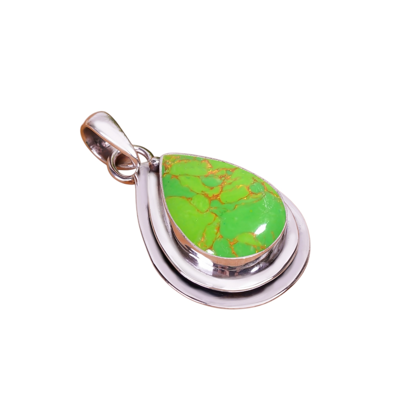 Copper Green Turquoise - Simulated 925 Solid Sterling Silver Pendant