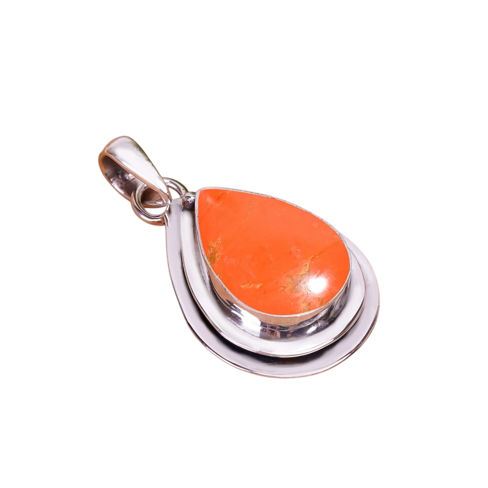 Copper Red Turquoise - Simulated 925 Solid Sterling Silver Pendant
