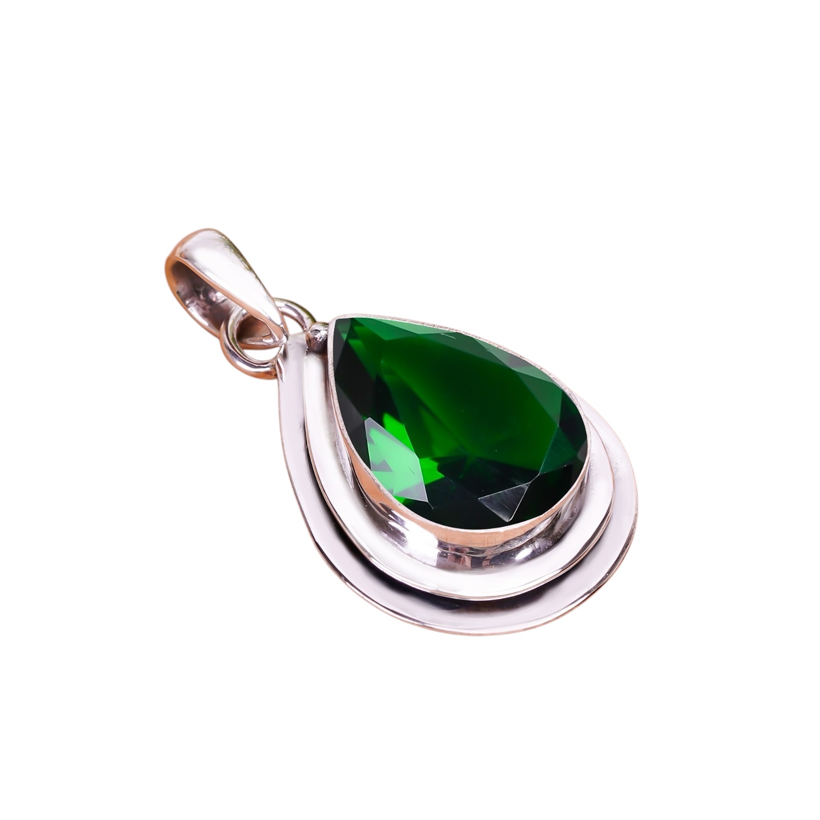 Chrome Diopside - Simulated 925 Solid Sterling Silver Pendant
