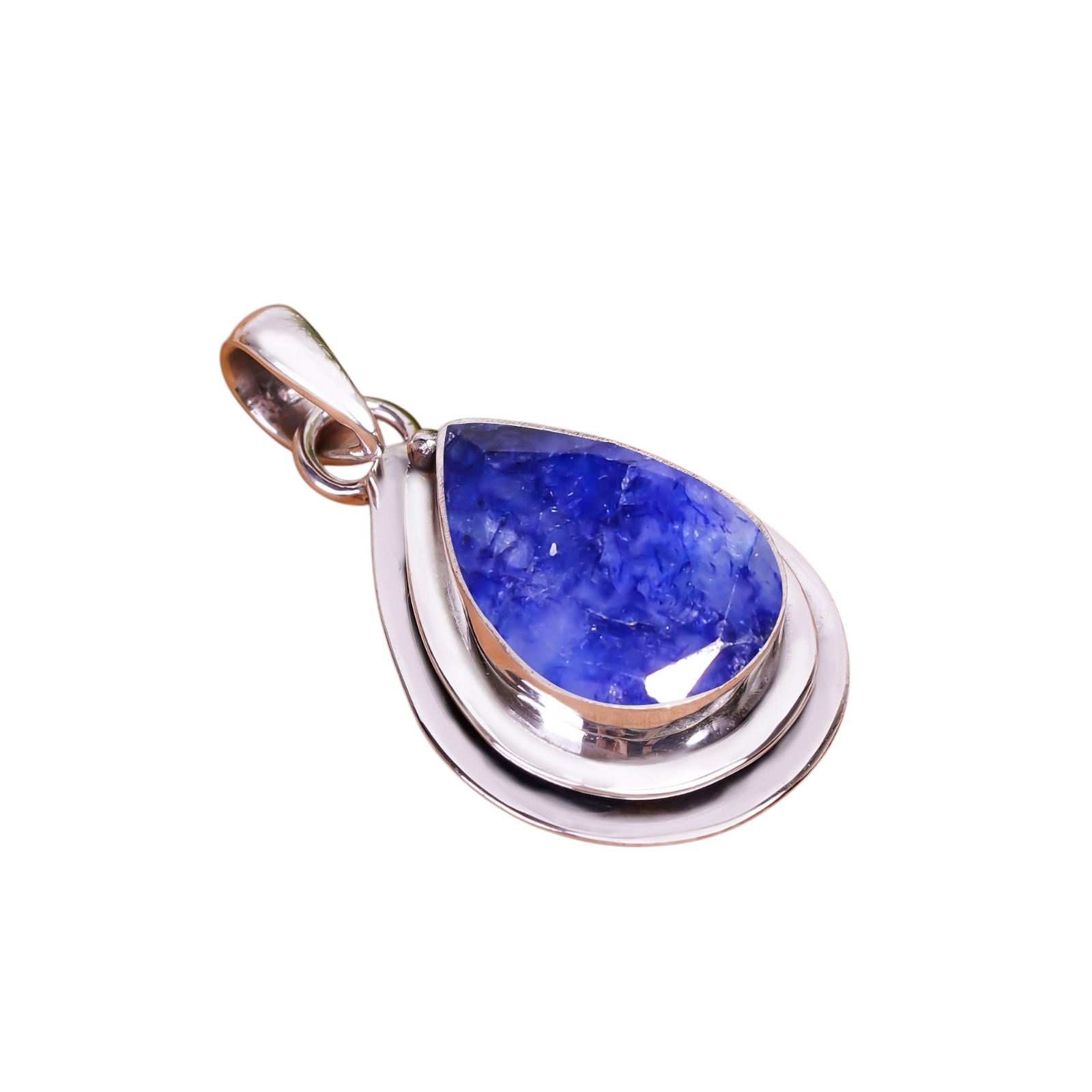 Blue Sapphire - Dyed Quartz 925 Solid Sterling Silver Pendant