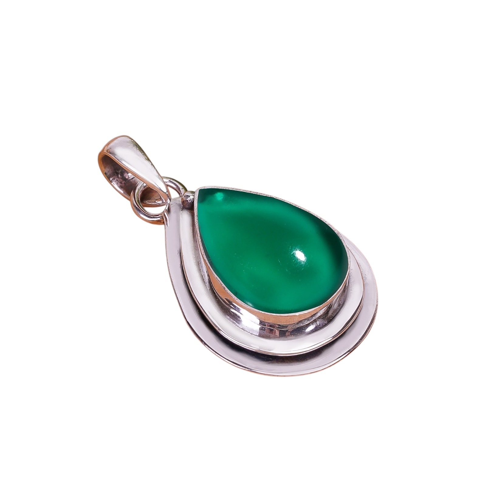 Emerald Simulated 925 Solid Sterling Silver Pendant