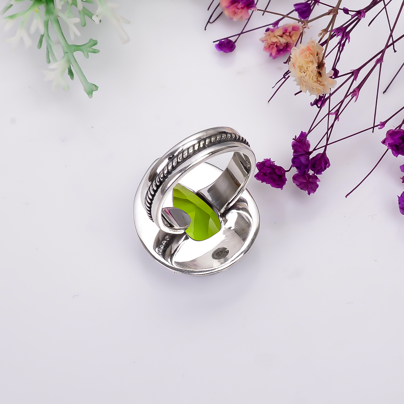 Peridot - Simulated 925 Sterling Silver Ring