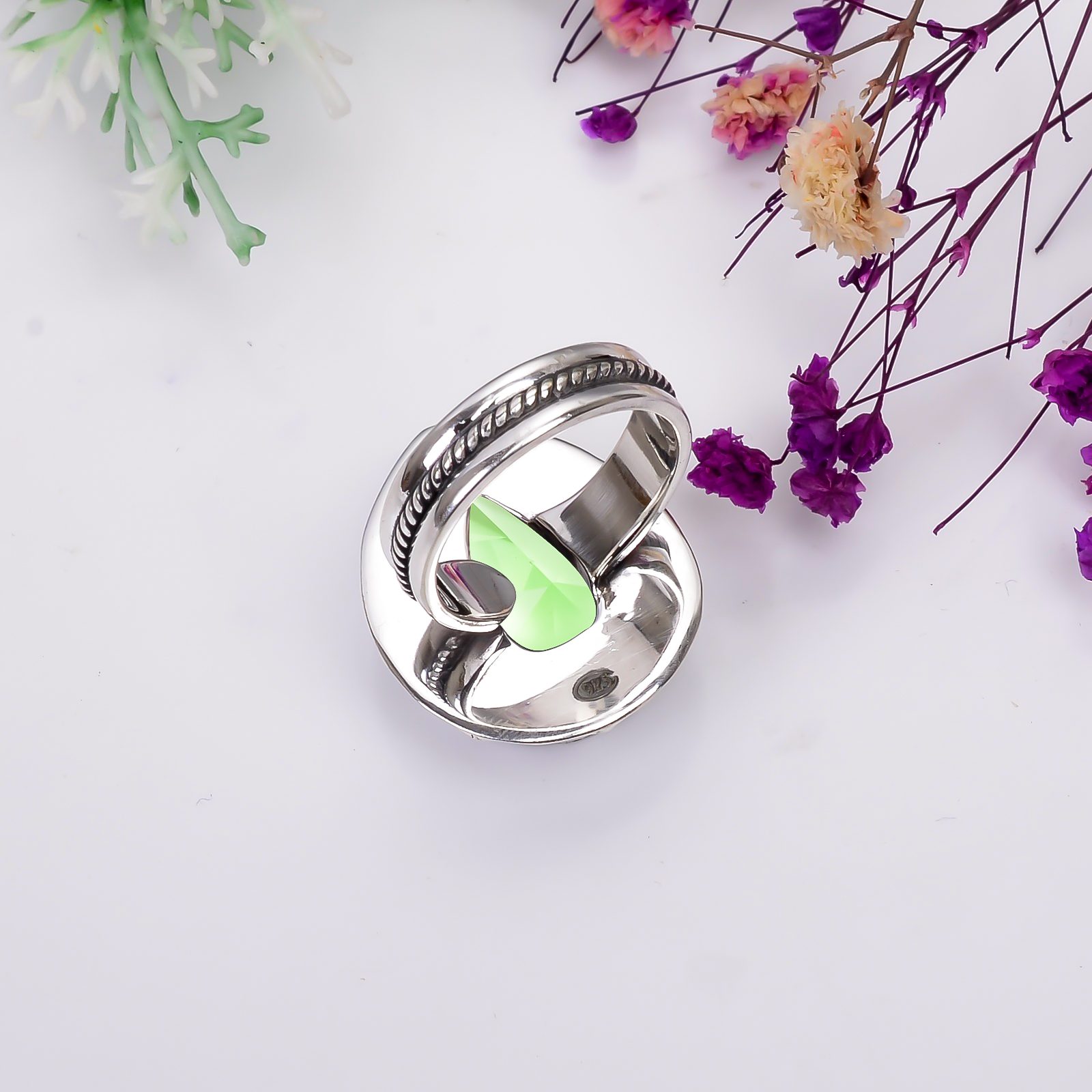 Green Amethyst - Simulated 925 Sterling Silver Ring