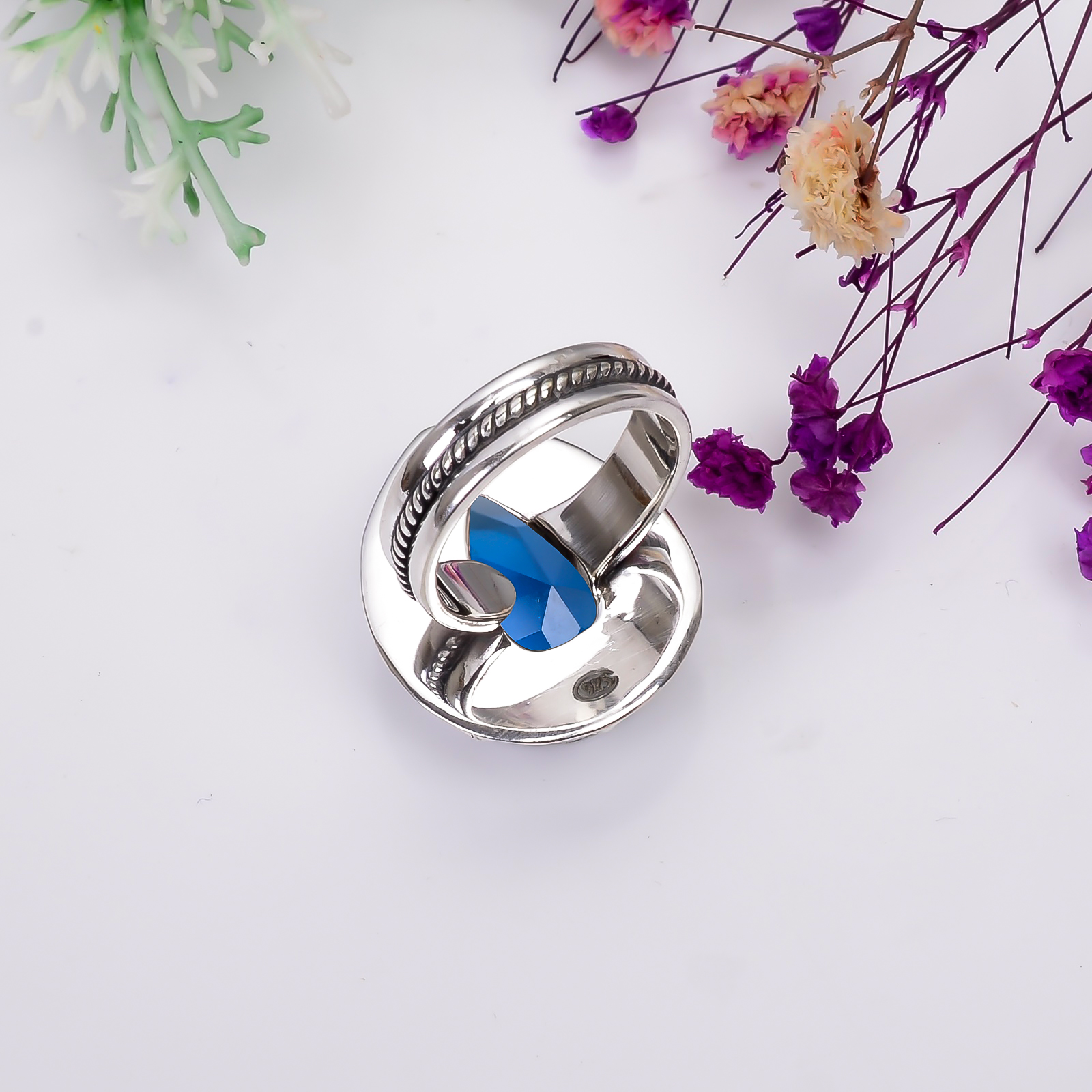 Blue Sapphire - Simulated 925 Sterling Silver Ring