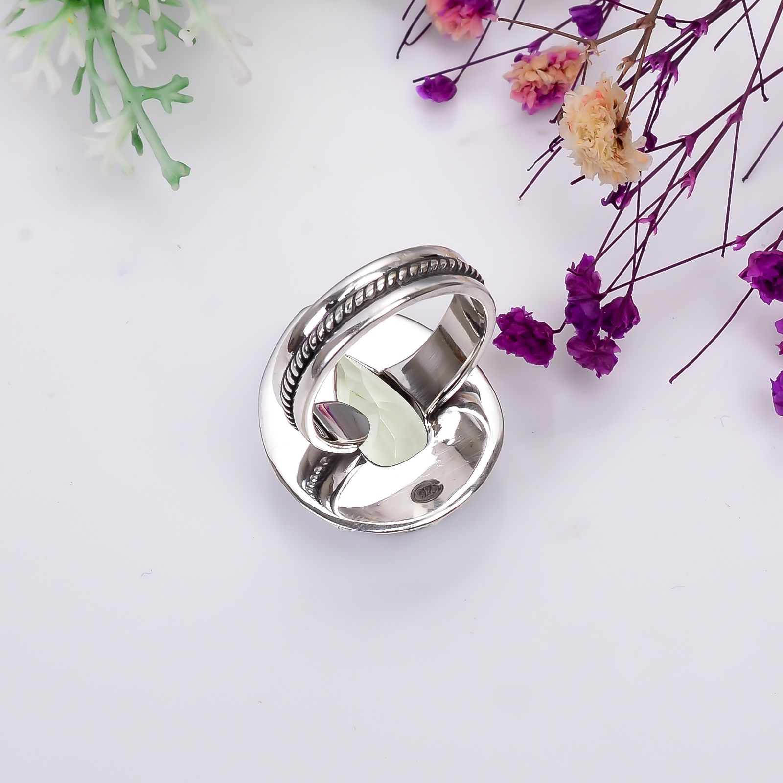Green Amethyst - Simulated 925 Sterling Silver Ring