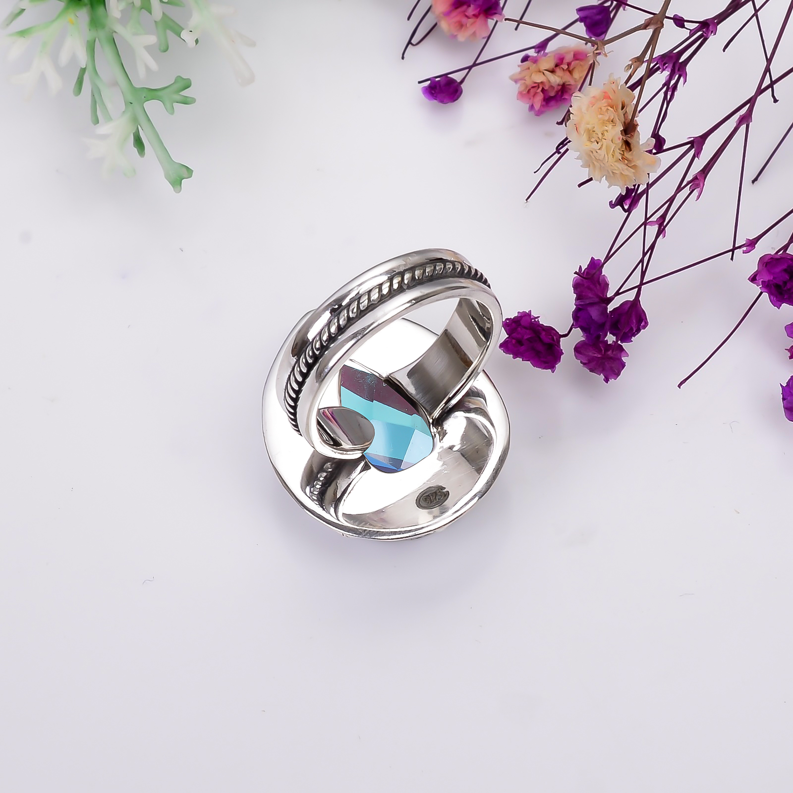 Black Rainbow Mystic Fire Topaz - Simulated 925 Sterling Silver Ring