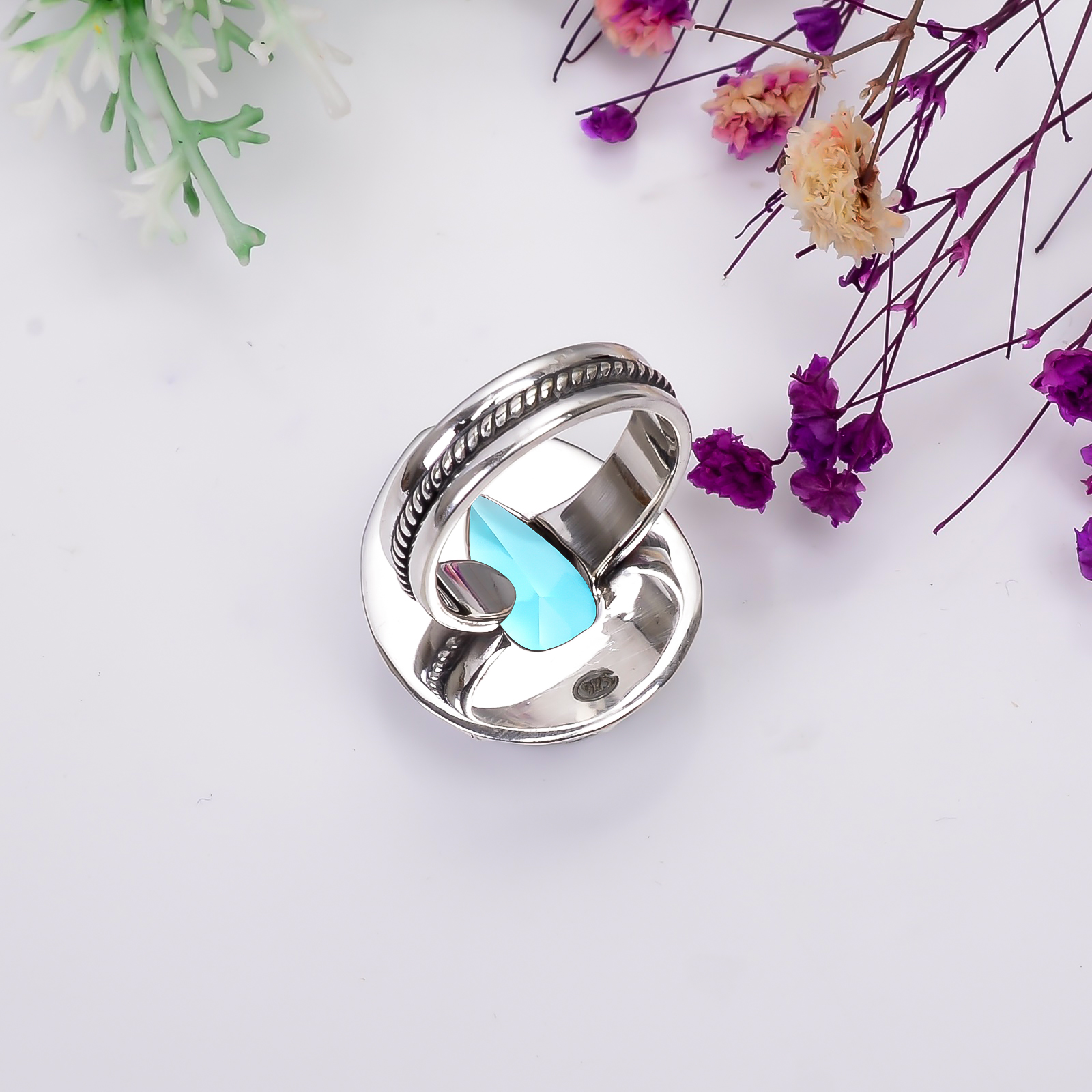 Blue Topaz - Simulated 925 Sterling Silver Ring
