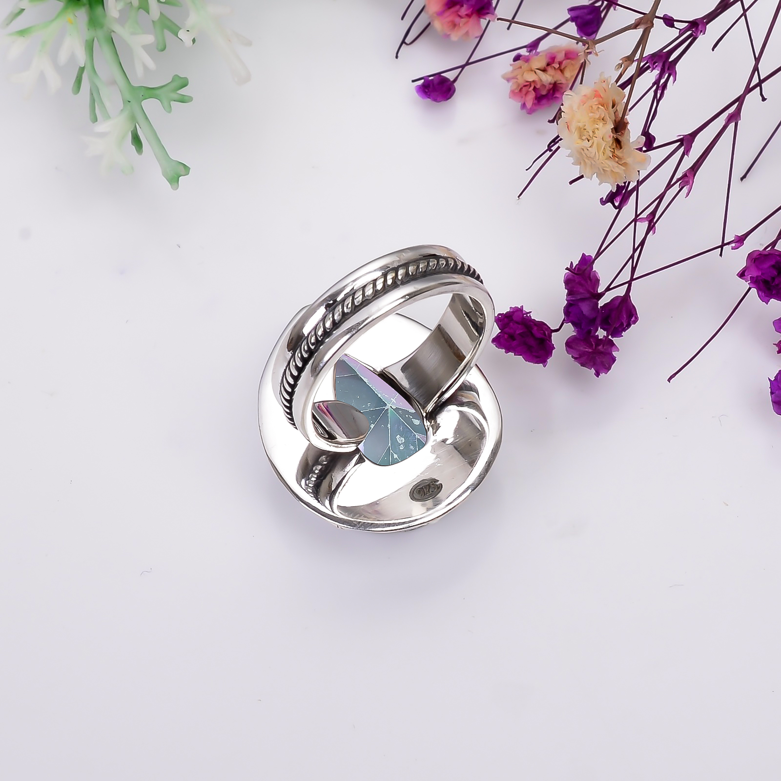 Rainbow Mystic Fire Topaz - Simulated 925 Sterling Silver Ring