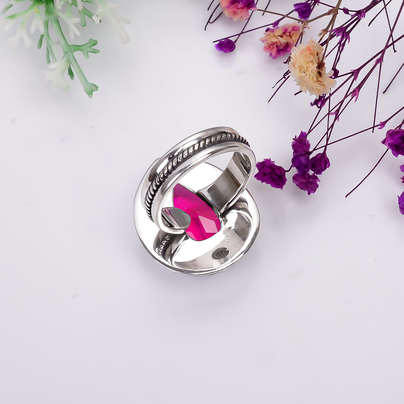 Pink Rubellite Tourmaline - Simulated 925 Sterling Silver Ring