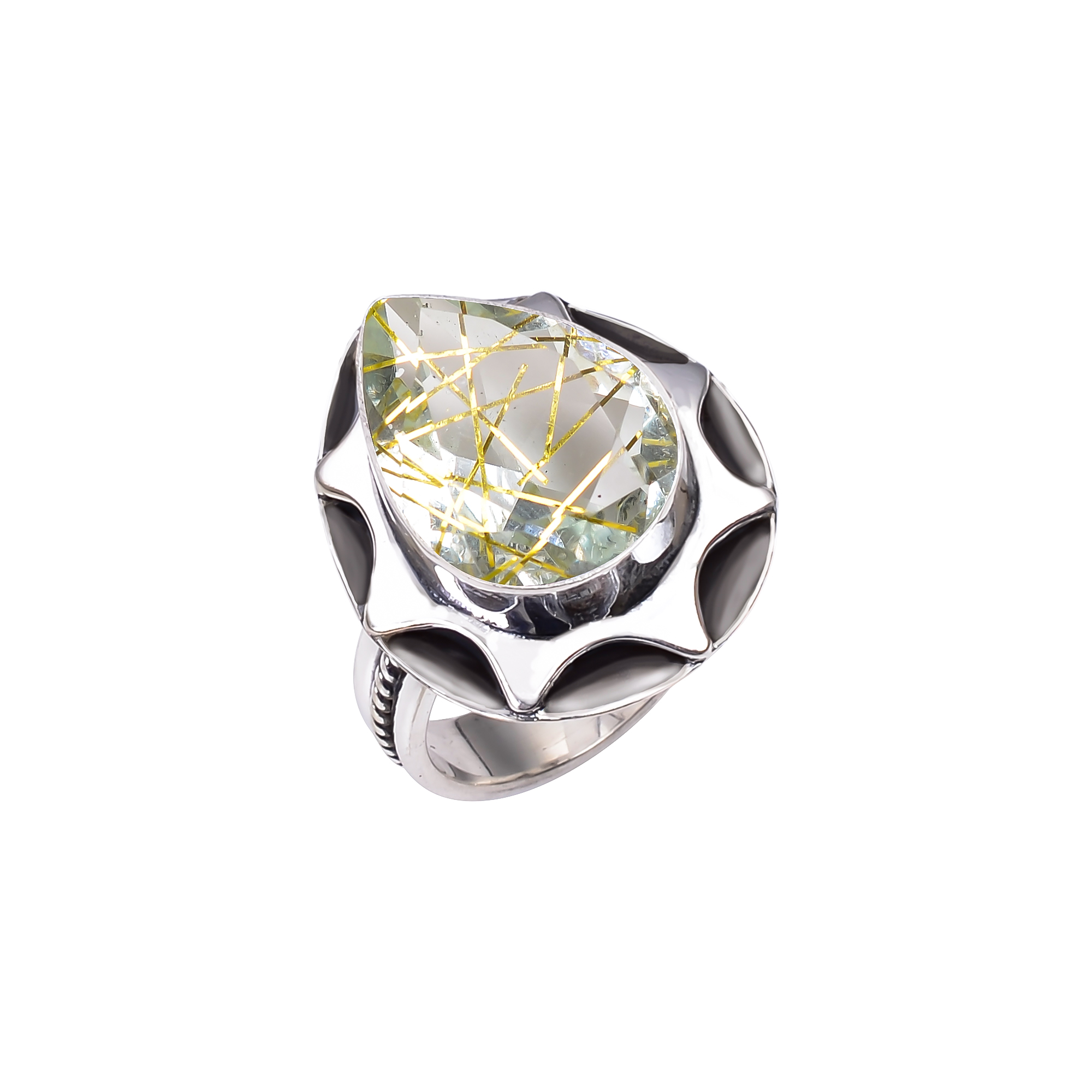 Golden Rutilated Quartz - Simulated 925 Sterling Silver Ring