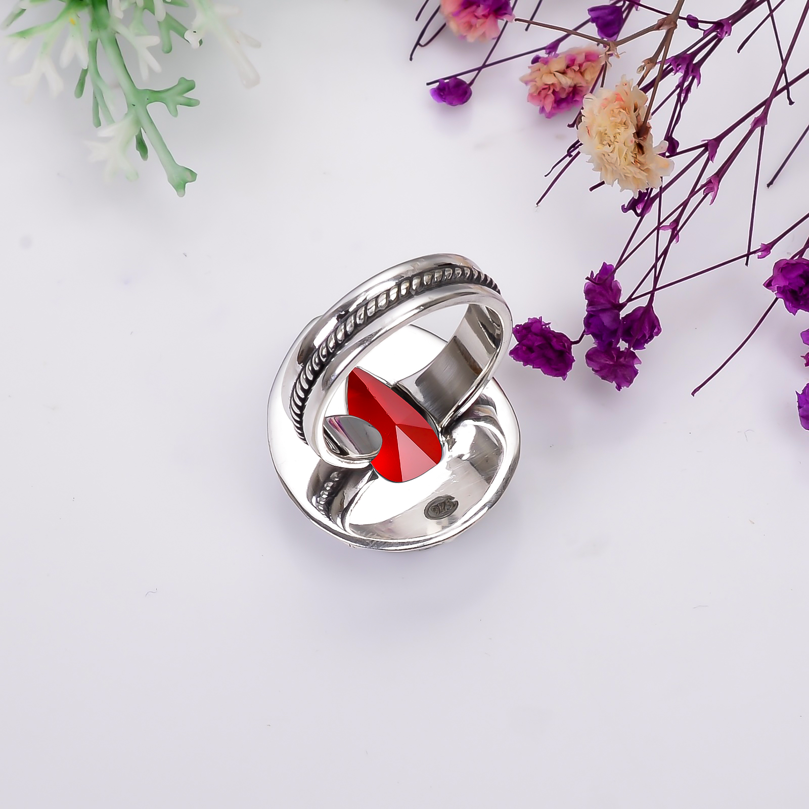 Red Garnet - Simulated 925 Sterling Silver Ring