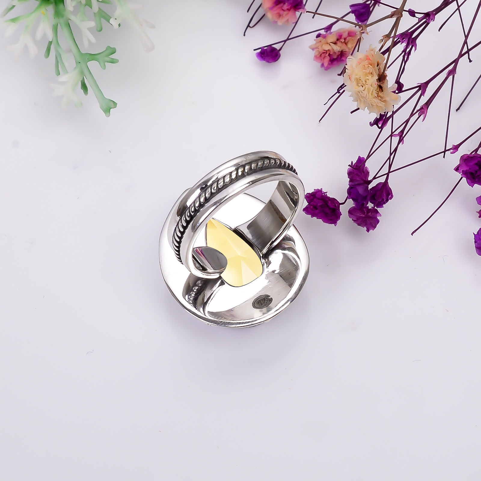 Lemon Quartz - Simulated 925 Sterling Silver Ring