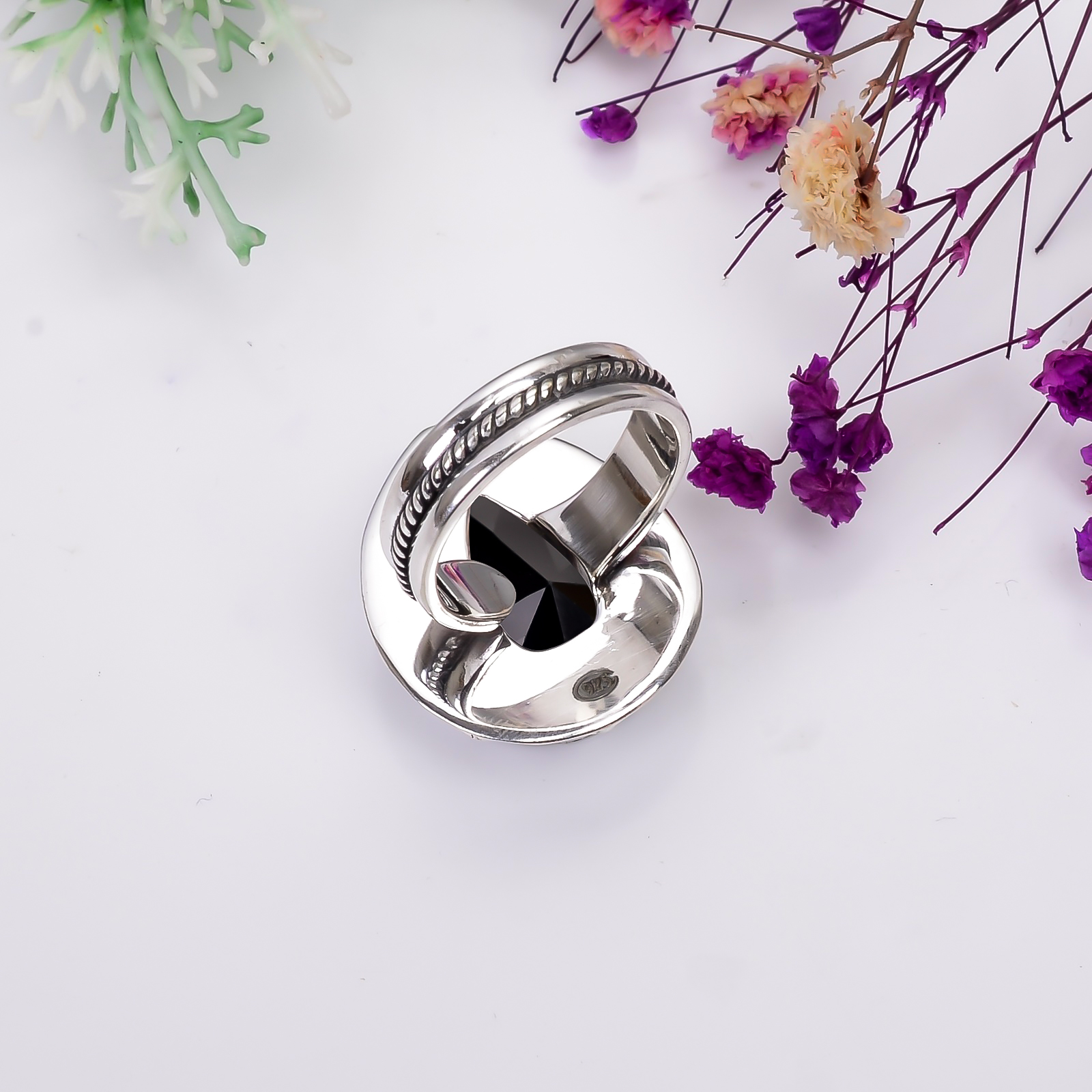 Black Onyx - Simulated 925 Sterling Silver Ring