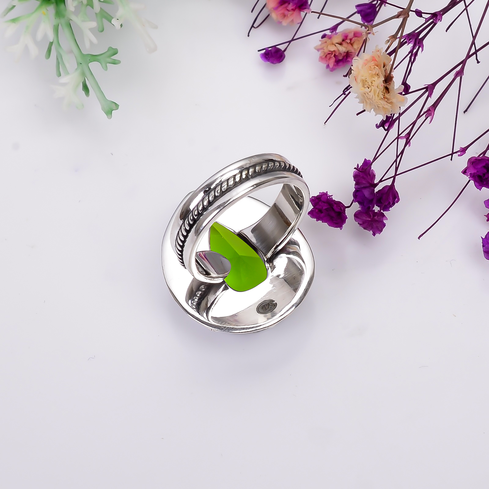 Peridot - Simulated 925 Sterling Silver Ring