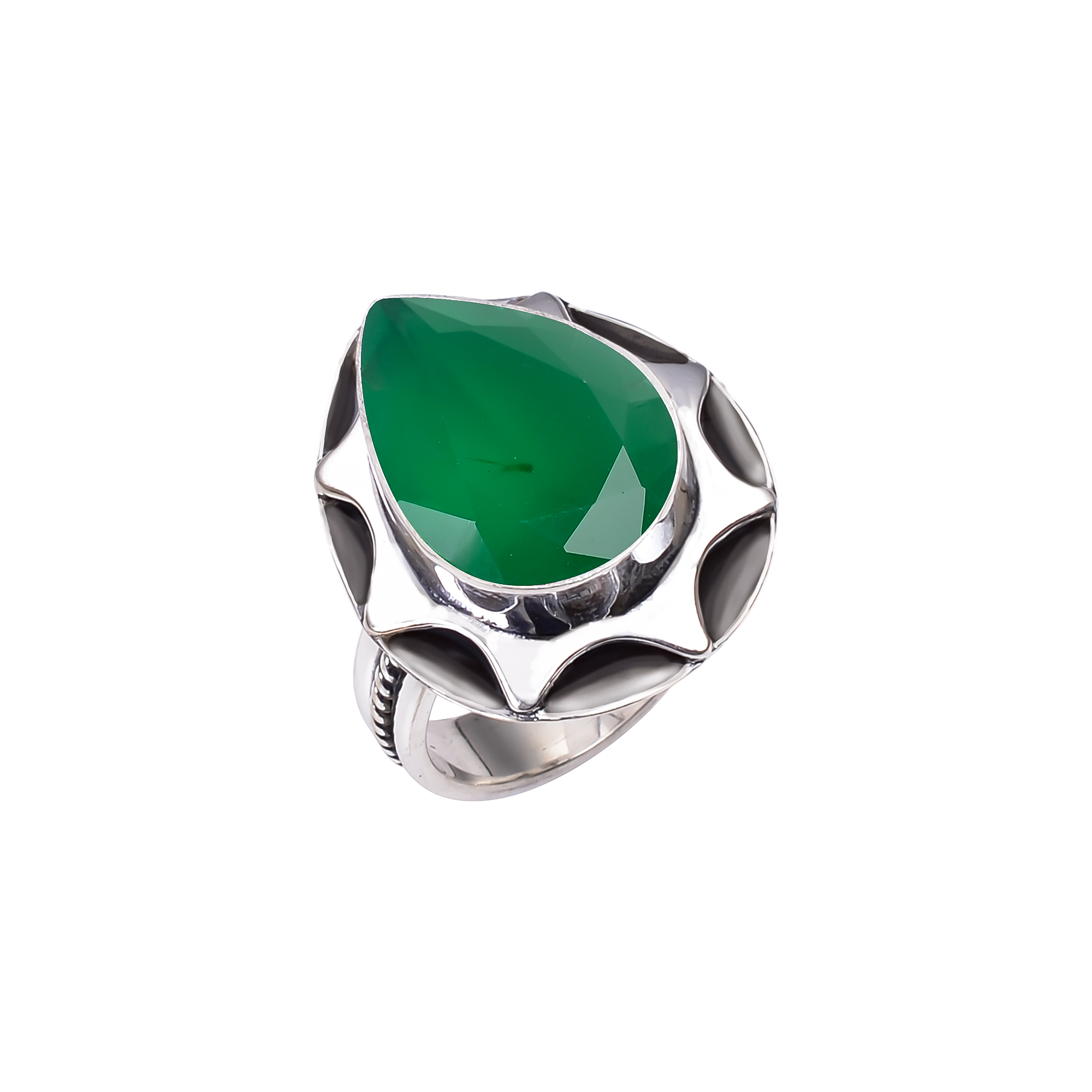 Emerald Simulated 925 Sterling Silver Ring