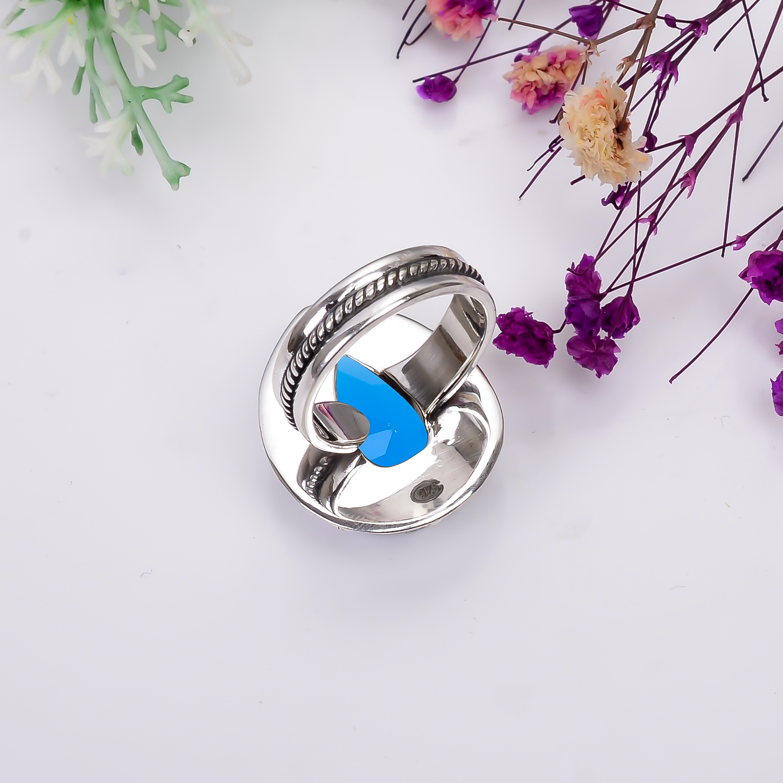 Blue Chalcedony - Simulated 925 Sterling Silver Ring