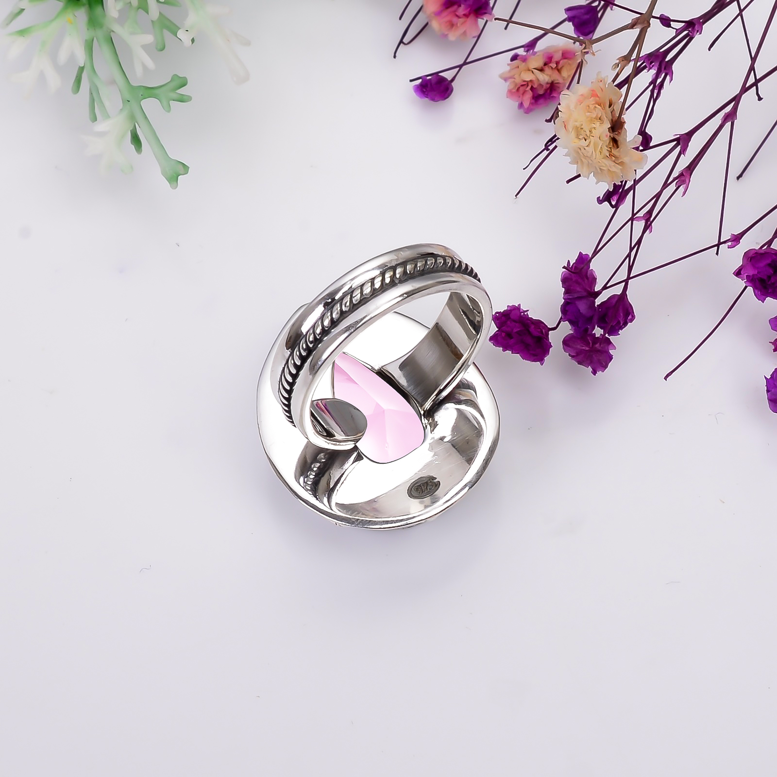 Pink Kunzite - Simulated 925 Sterling Silver Ring