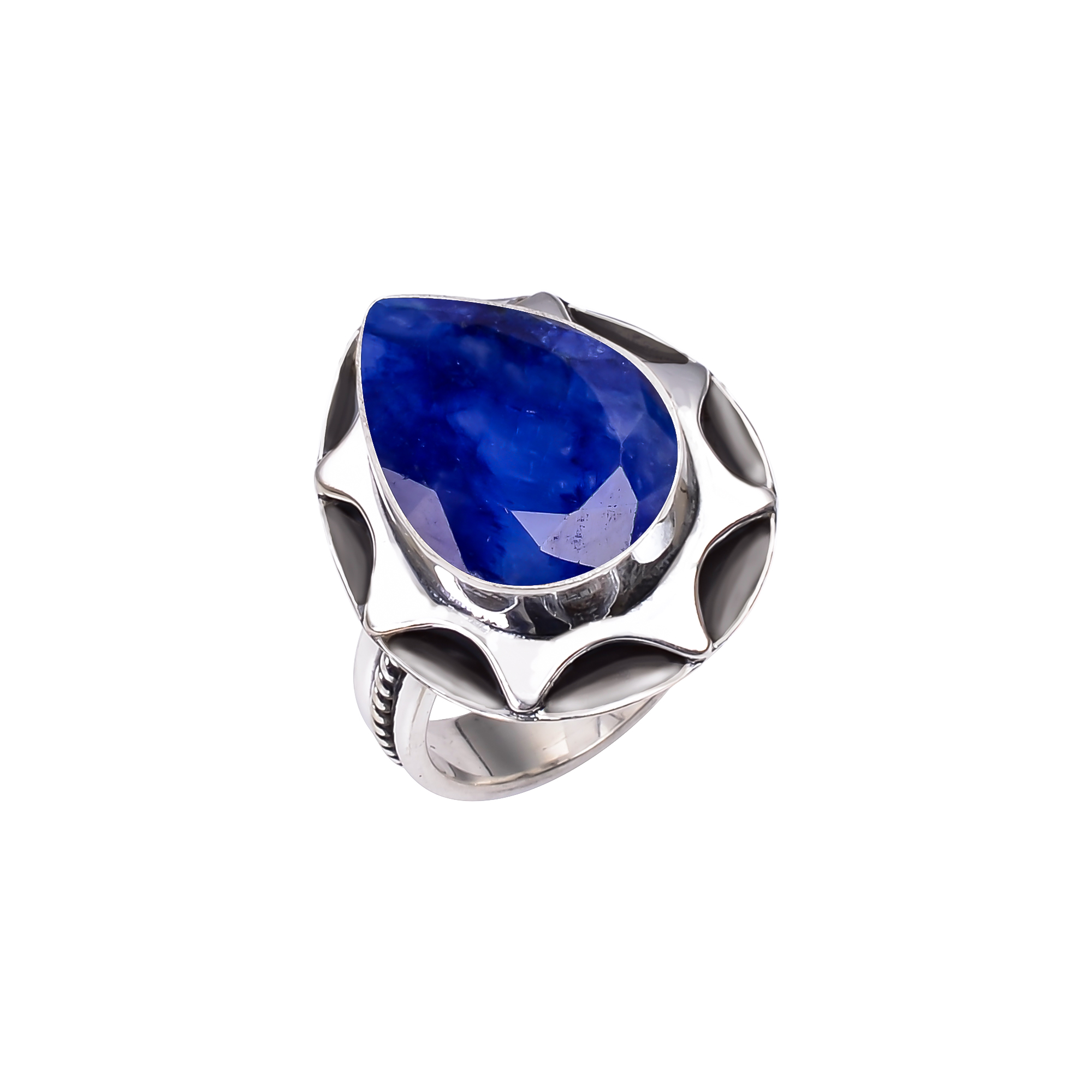 Blue Sapphire - Dyed Quartz 925 Sterling Silver Ring