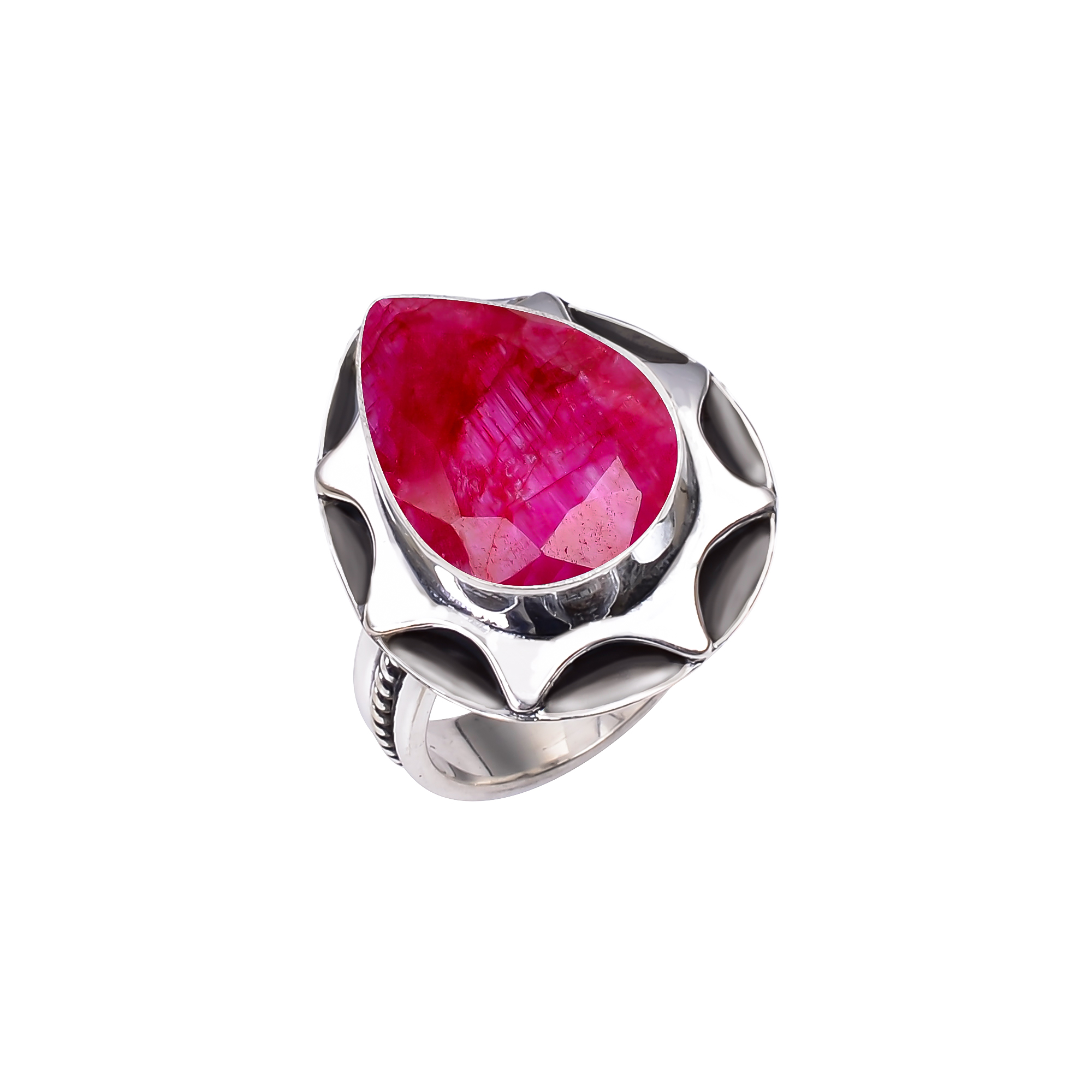 Ruby - Dyed Quartz 925 Sterling Silver Ring