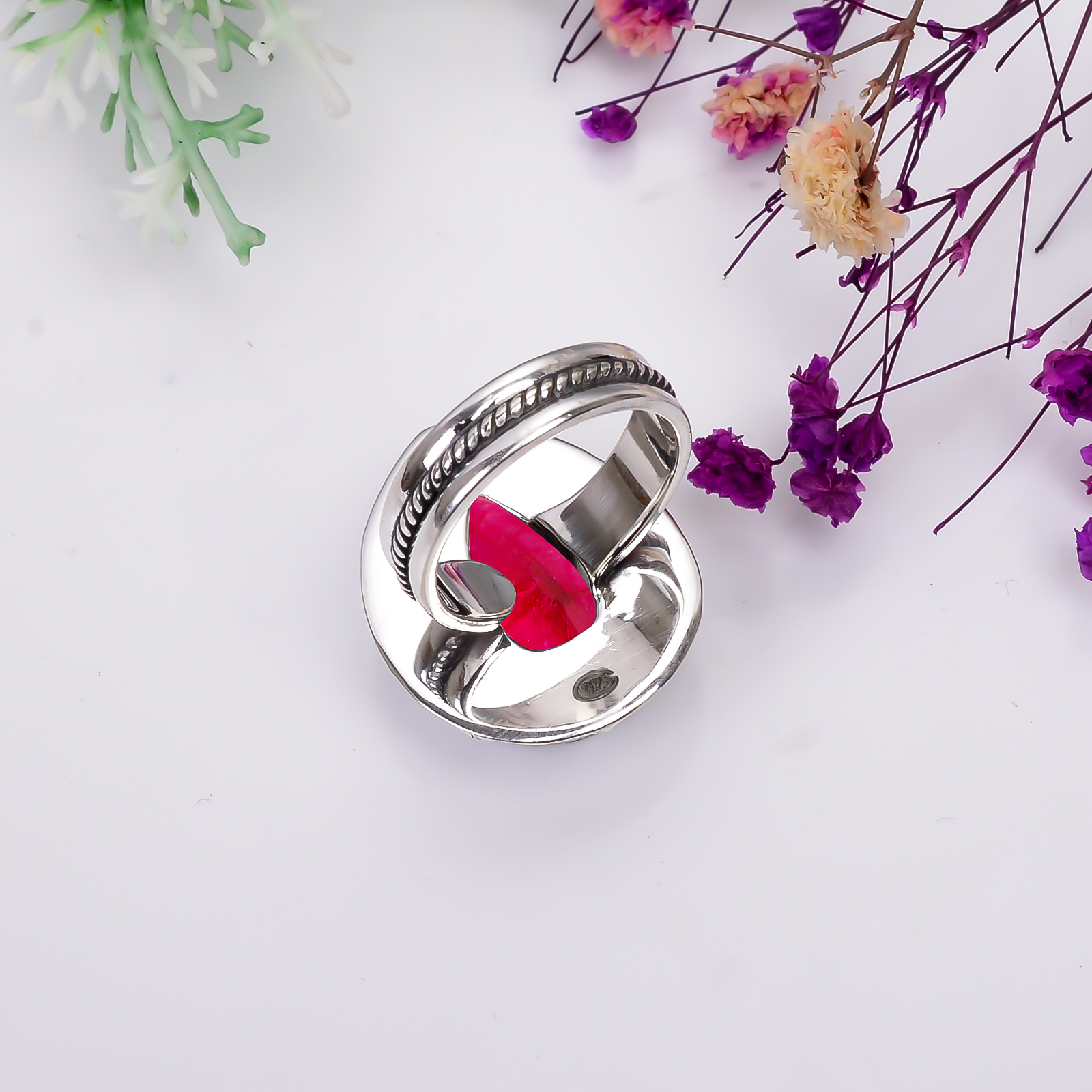Ruby - Dyed Quartz 925 Sterling Silver Ring