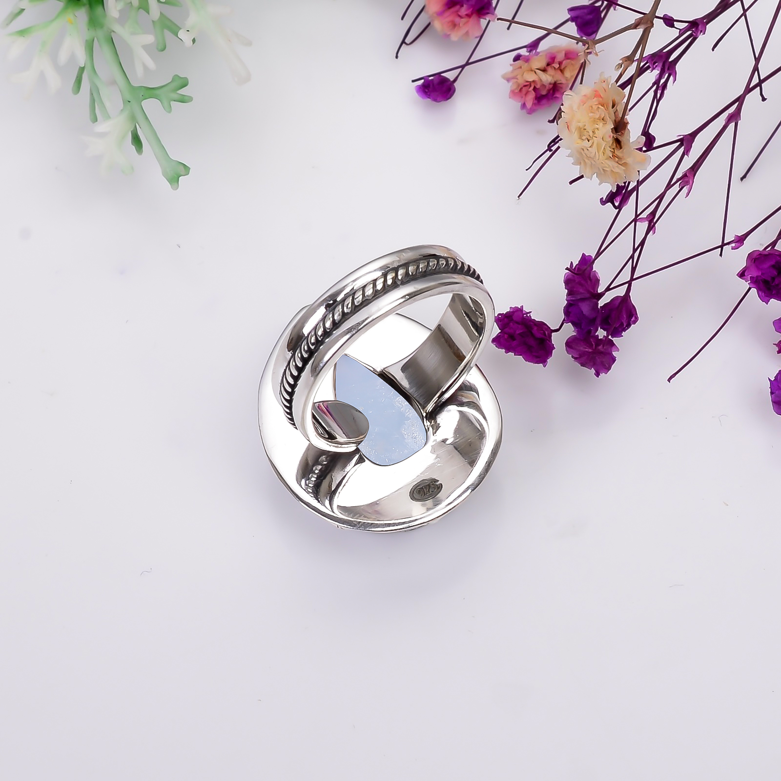 Golden Titanium Agate Drusy 925 Sterling Silver Ring