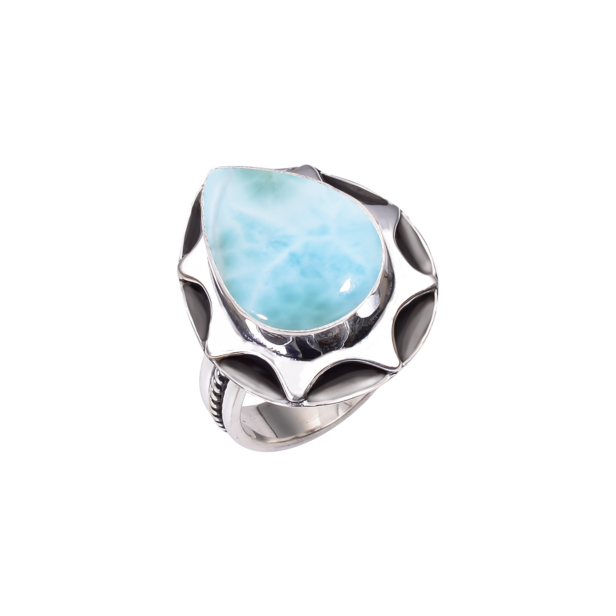 Natural Larimar / Pactolite - Dominican Republic 925 Sterling Silver Ring