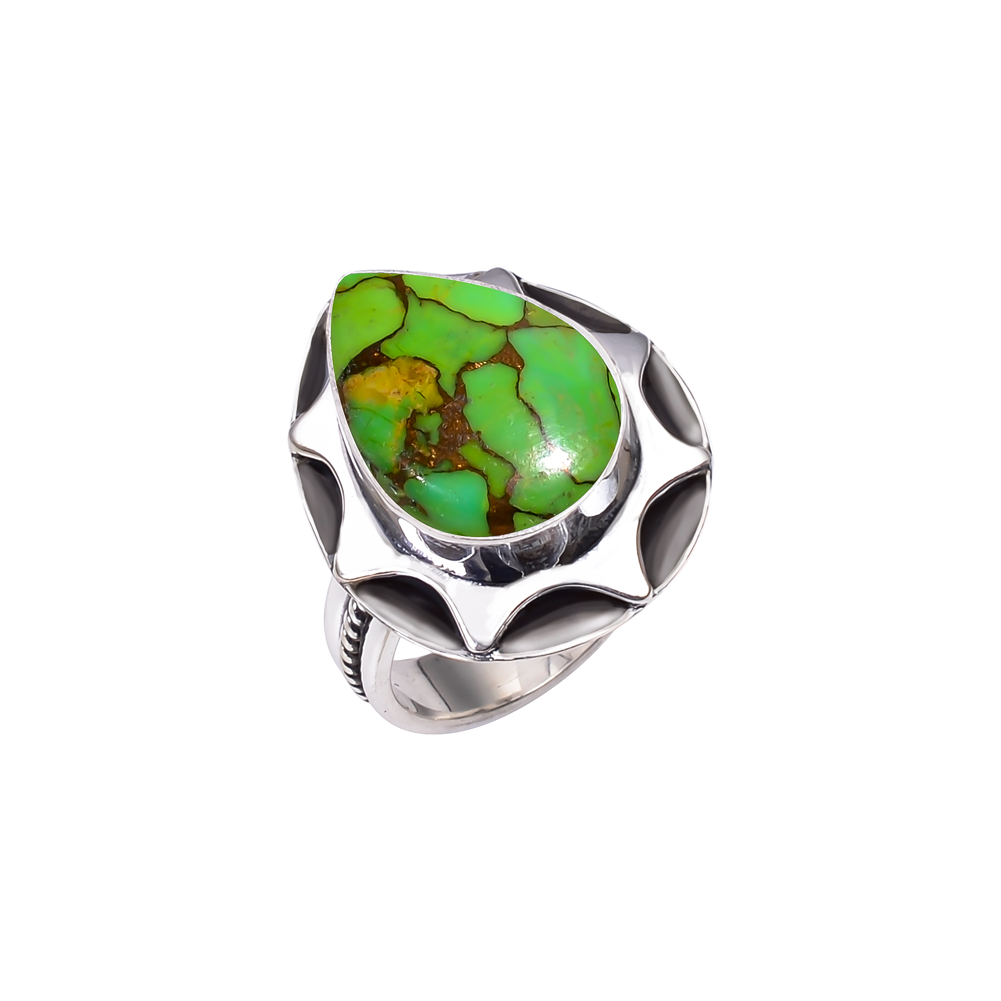 Copper Green Turquoise 925 Sterling Silver Ring