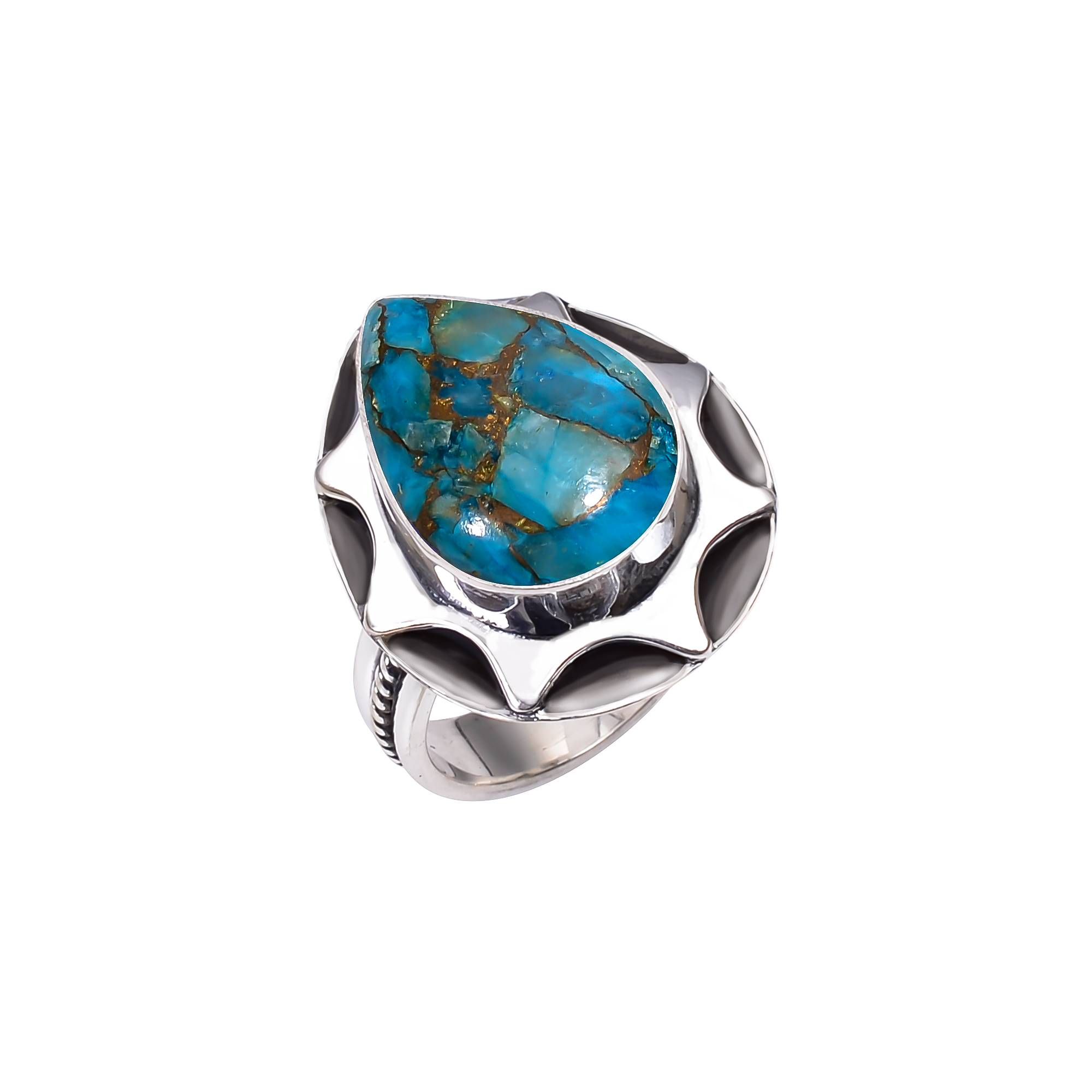 Copper Blue Turquoise 925 Solid Sterling Silver Ring