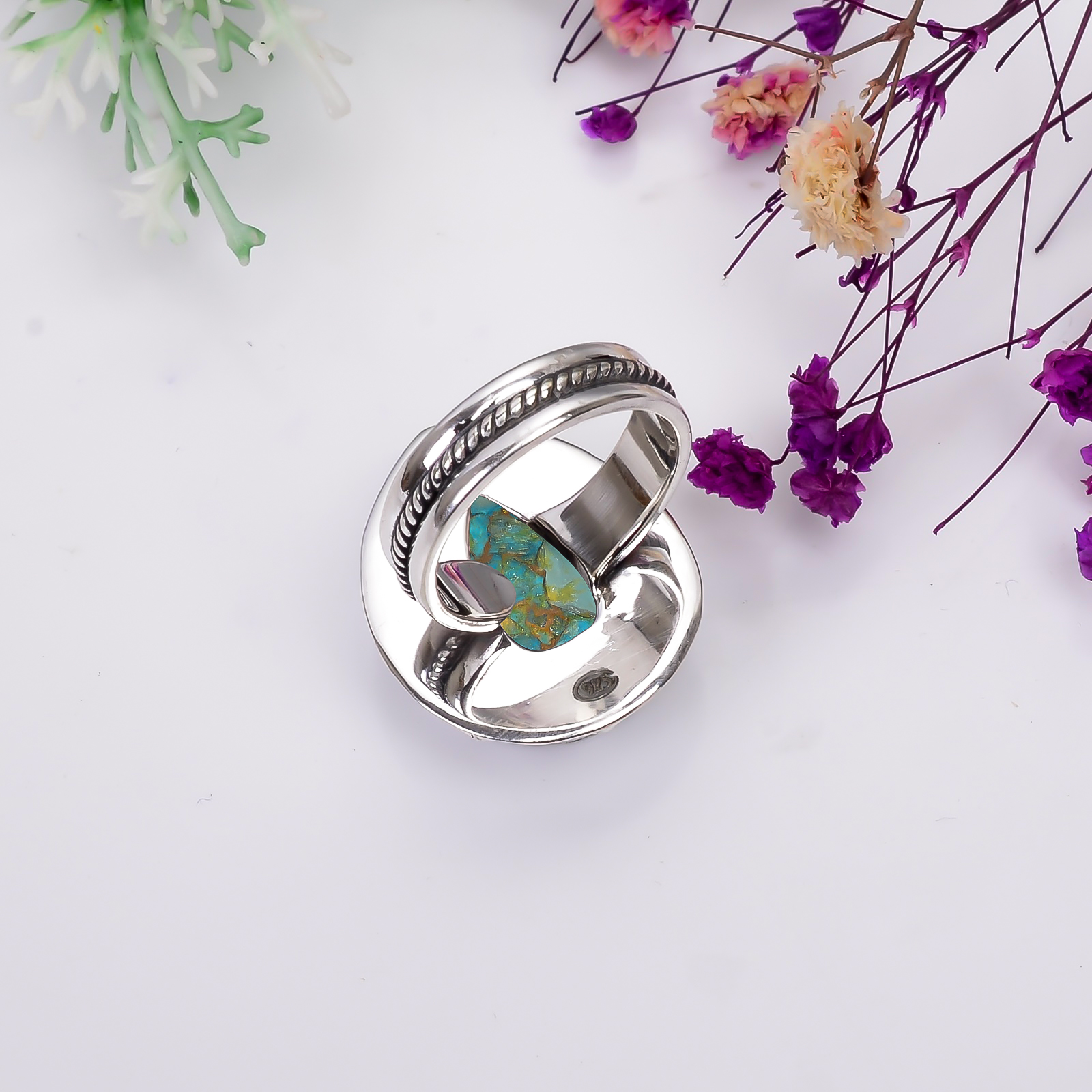 Copper Blue Turquoise 925 Solid Sterling Silver Ring