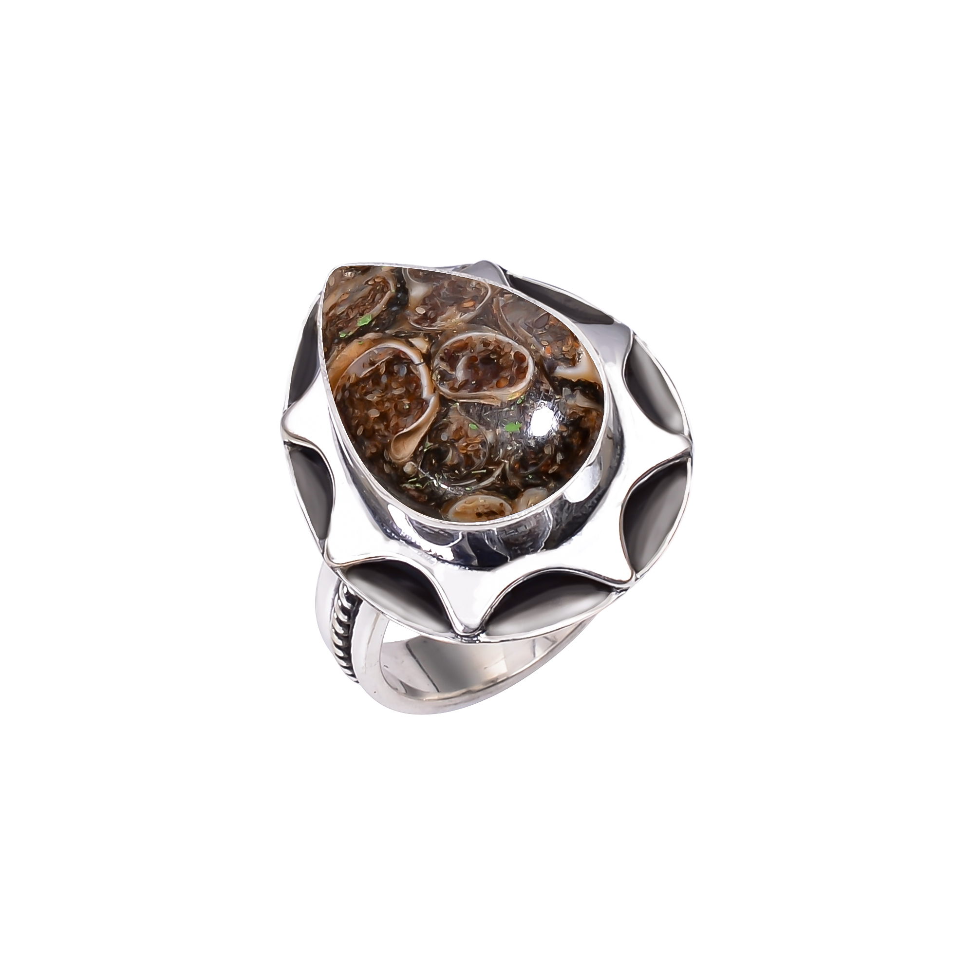 Turritella Agate - Wyoming 925 Solid Sterling Silver Ring