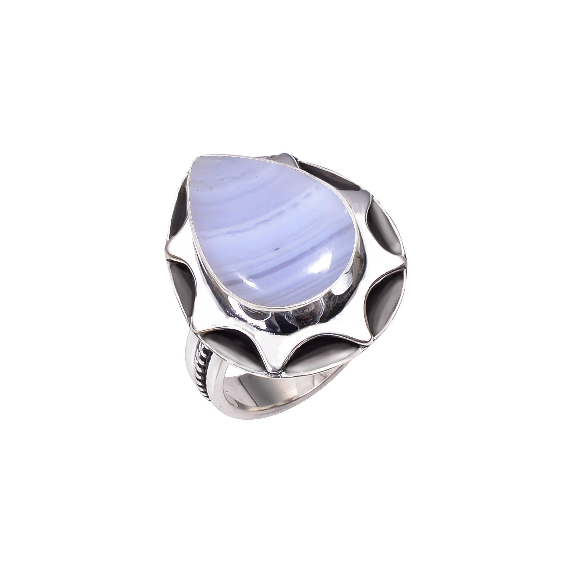 Blue Lace Agate - Namibia 925 Solid Sterling Silver Ring