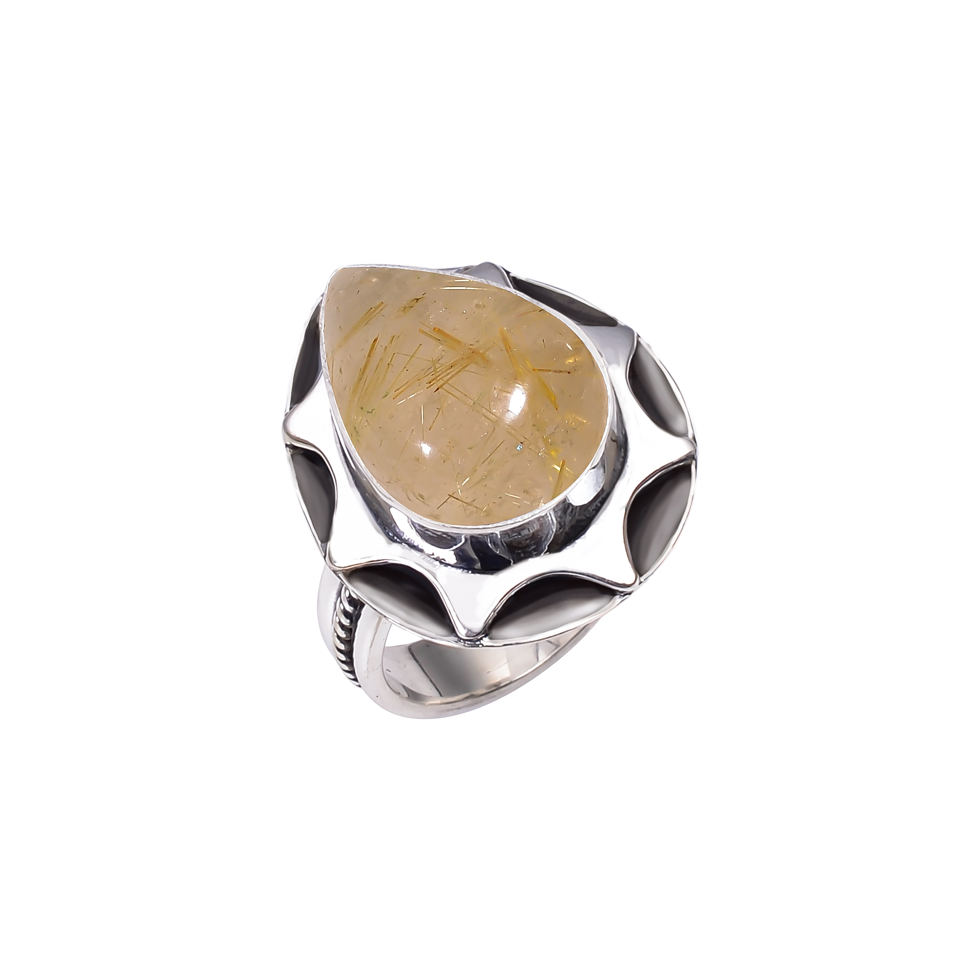 Golden Rutilated Quartz - Brazil 925 Solid Sterling Silver Ring