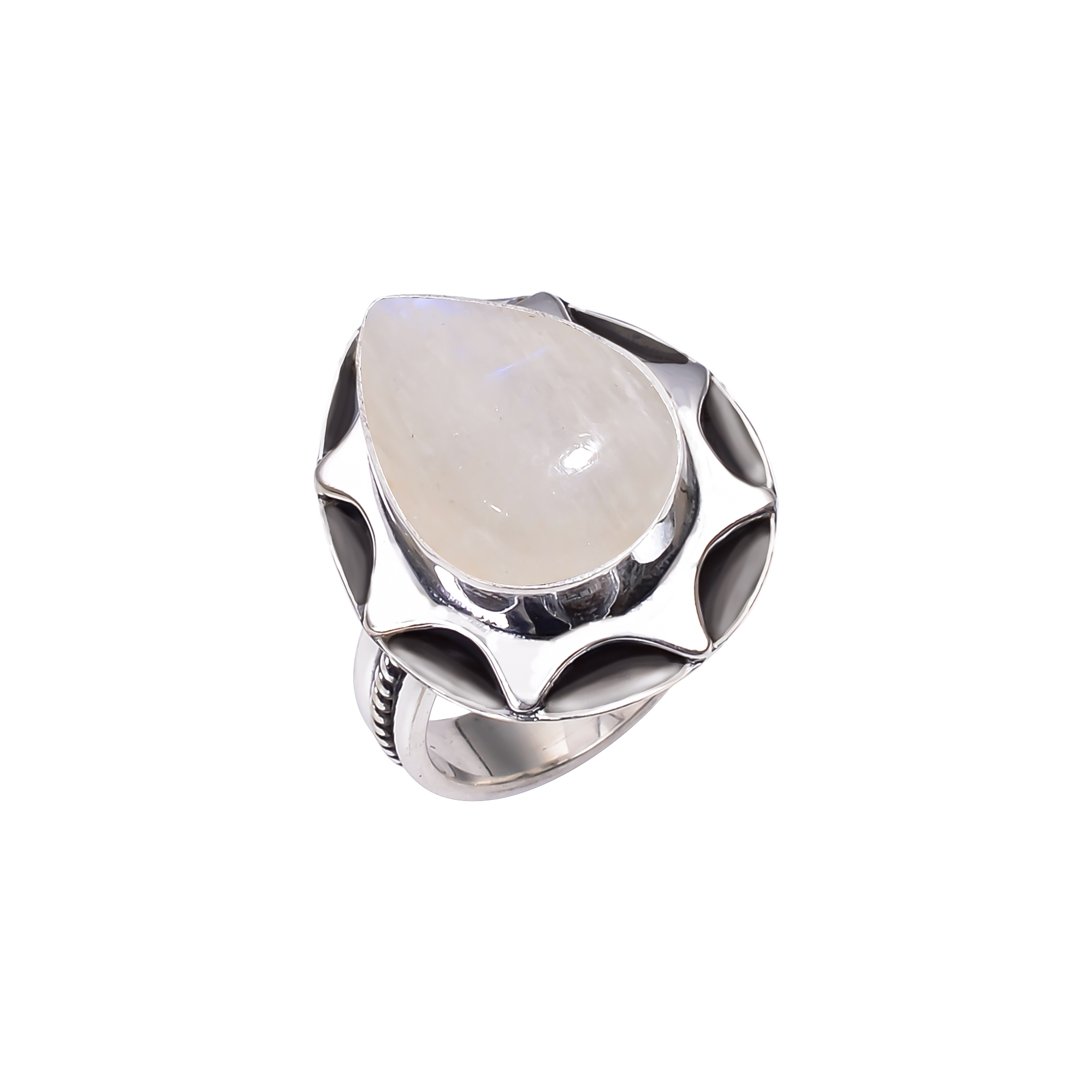Rainbow Moonstone - India 925 Solid Sterling Silver Ring