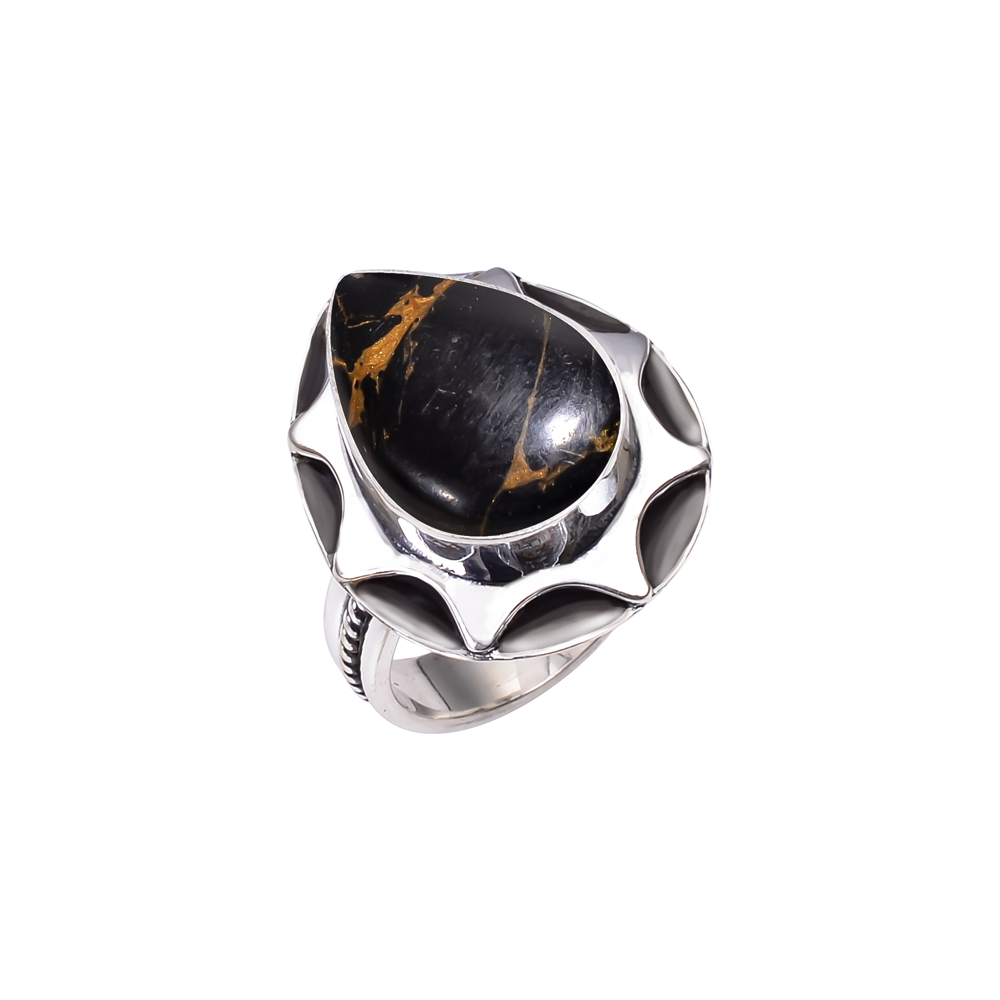 Copper Black Turquoise - Simulated 925 Solid Sterling Silver Ring