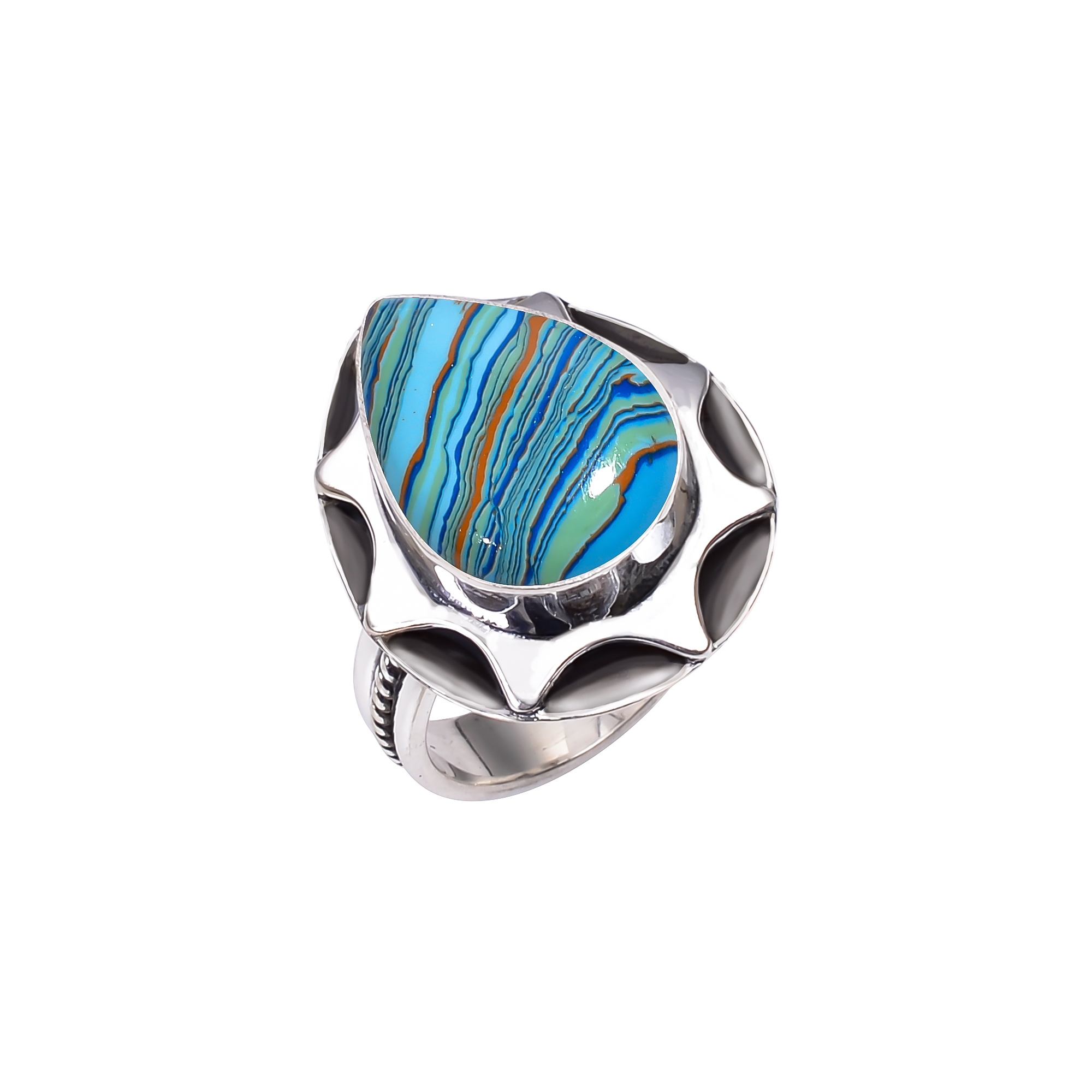 Blue Rainbow Calsilica - Simulated 925 Solid Sterling Silver Ring