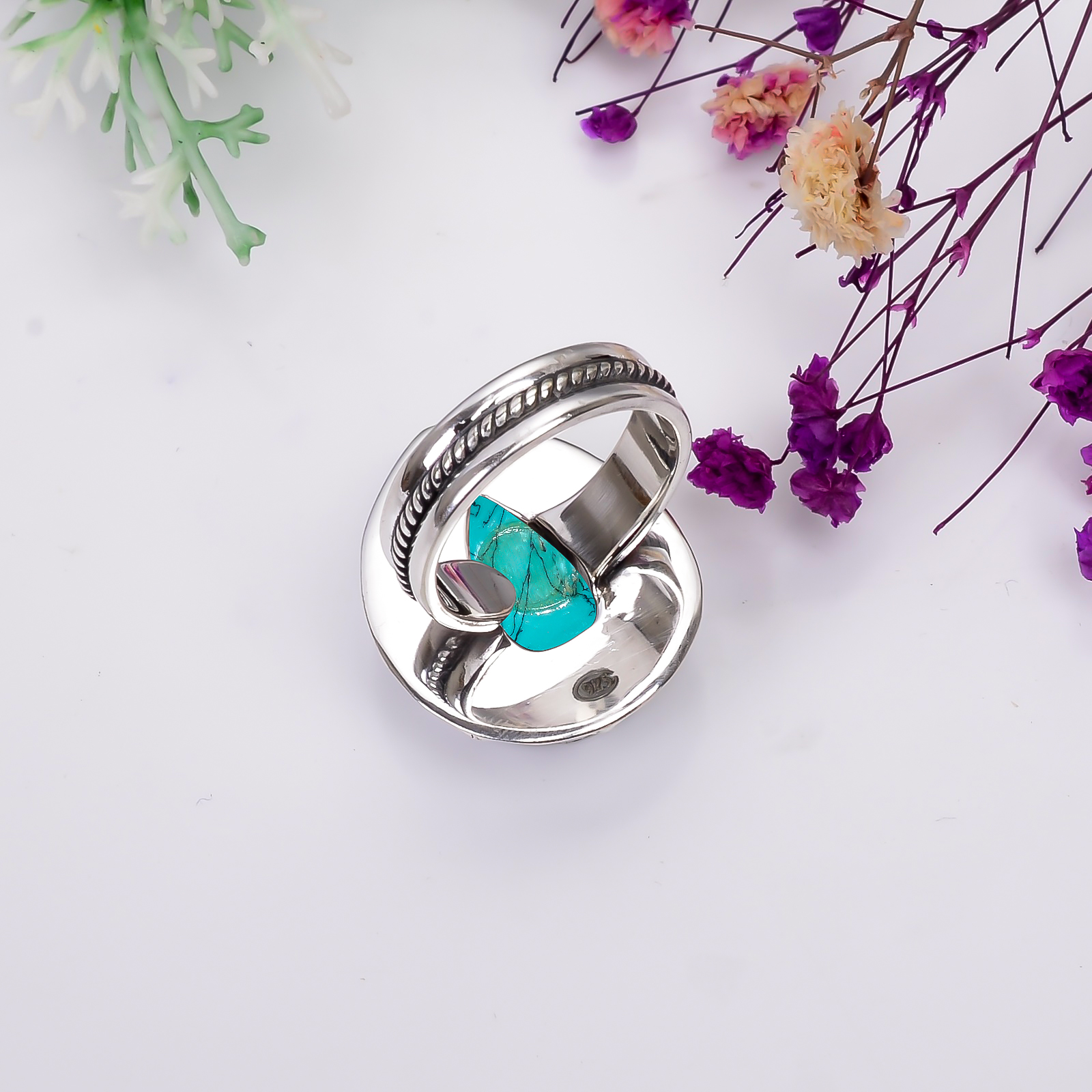 Santa Rosa Turquoise - Simulated 925 Solid Sterling Silver Ring
