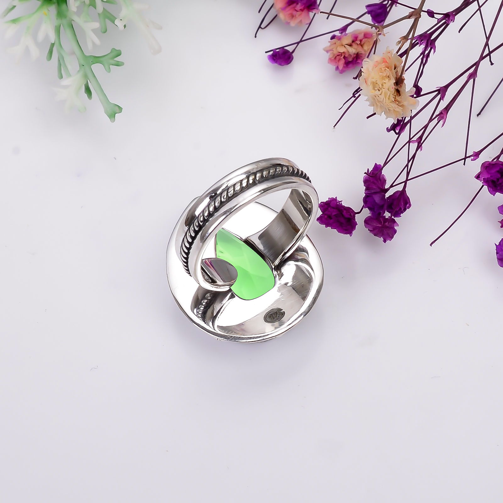 Green Tourmaline - Simulated 925 Sterling Silver Ring