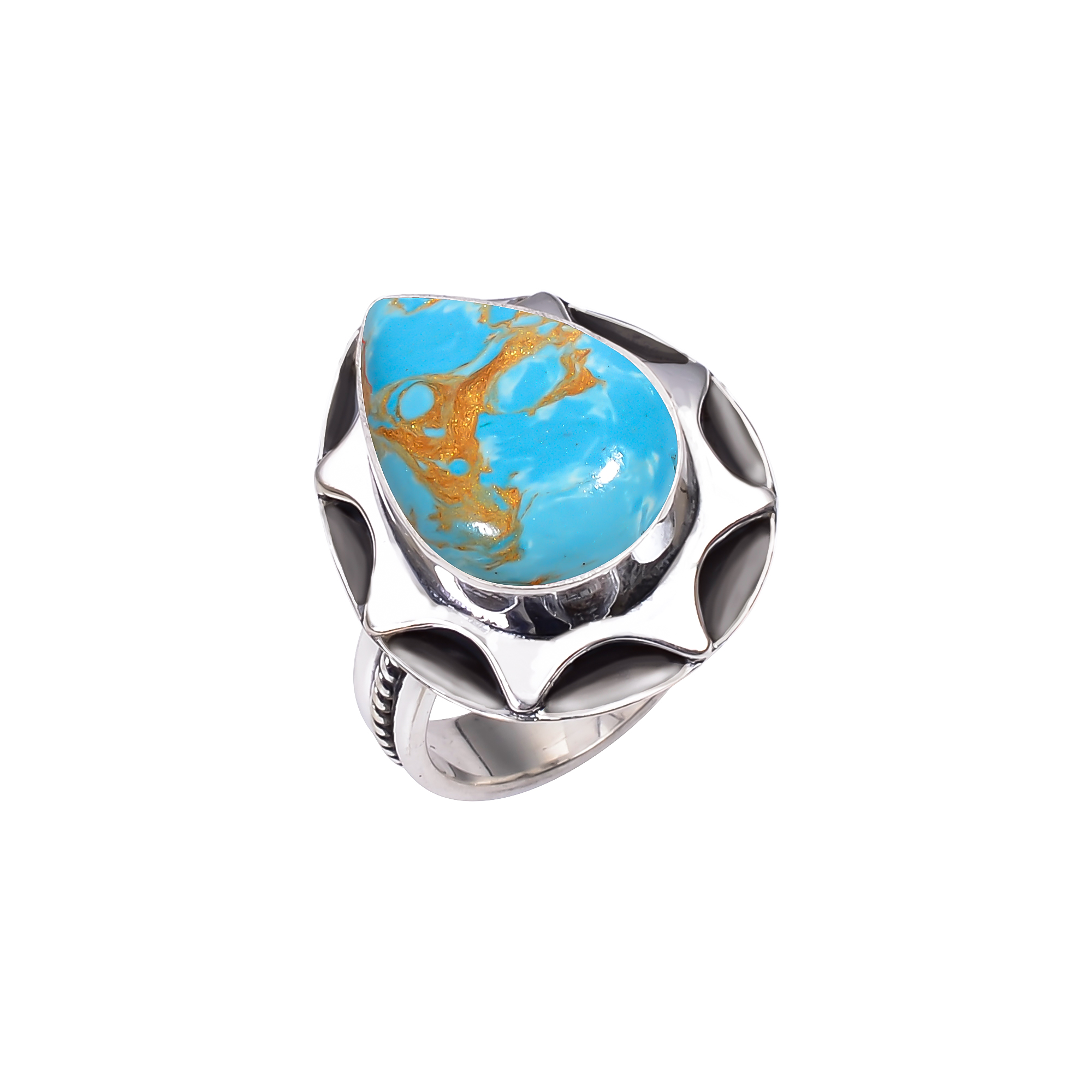 Copper Blue Turquoise - Simulated 925 Solid Sterling Silver Ring