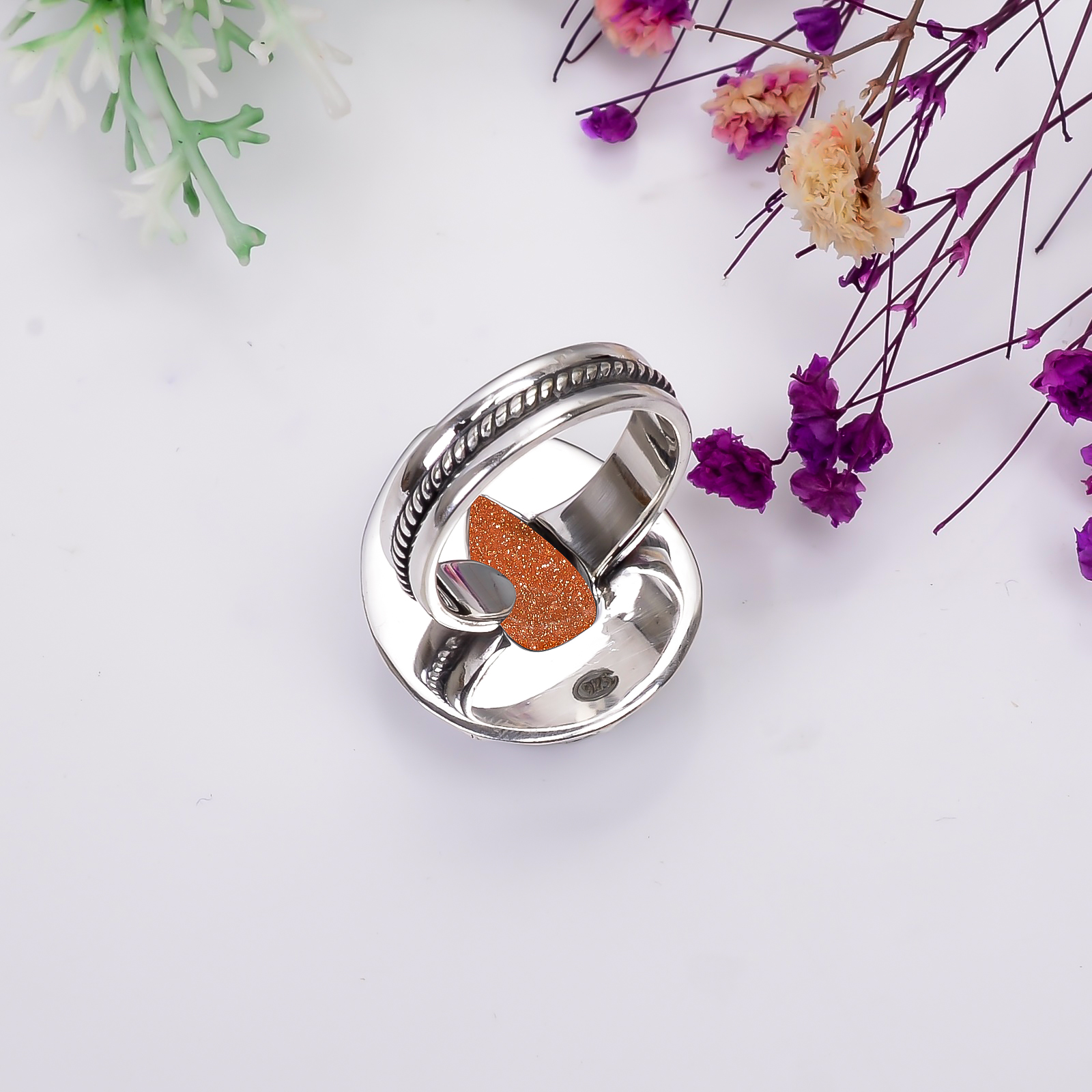 Golden Sunstone - Simulated 925 Solid Sterling Silver Ring