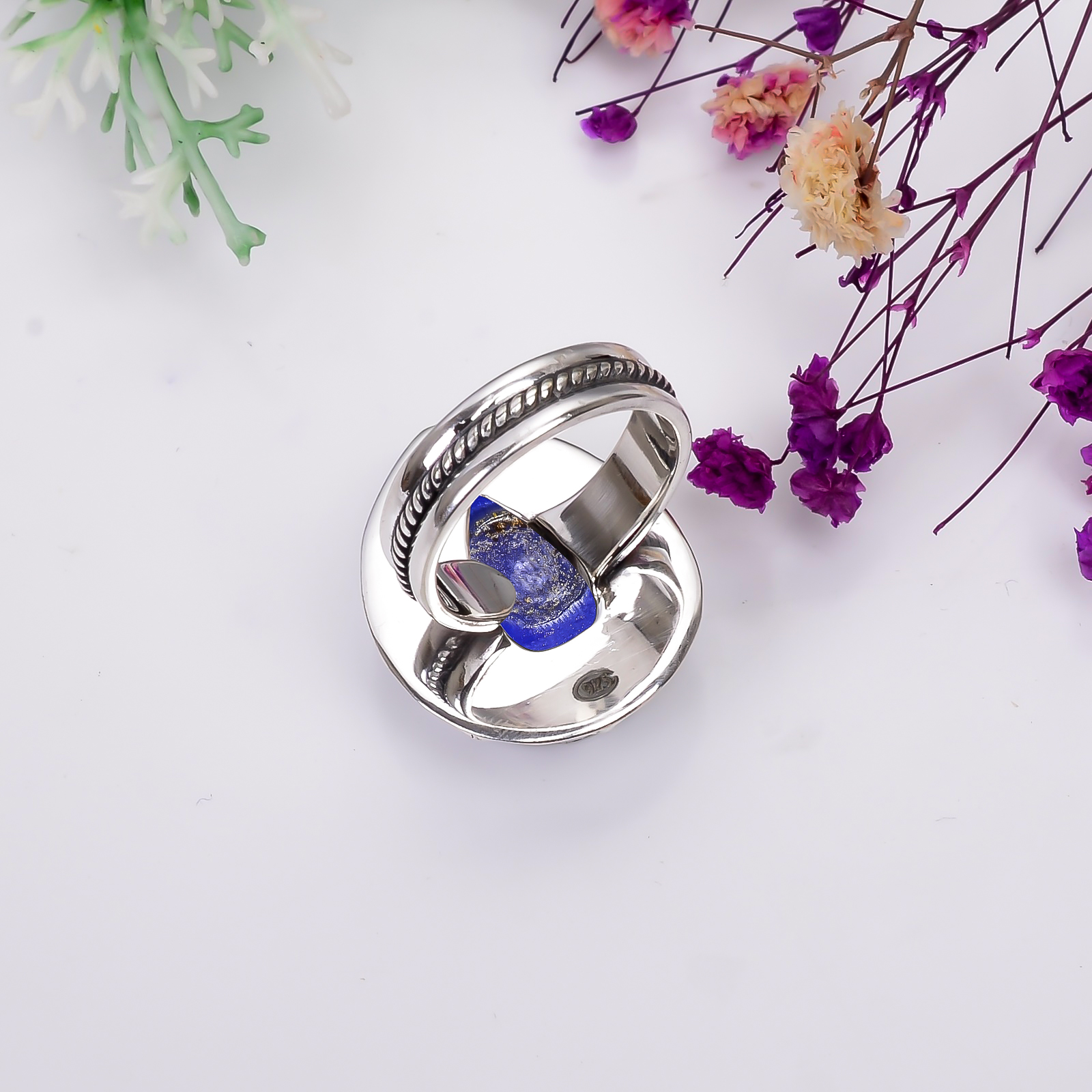 Lapis Lazuli - Simulated 925 Solid Sterling Silver Ring