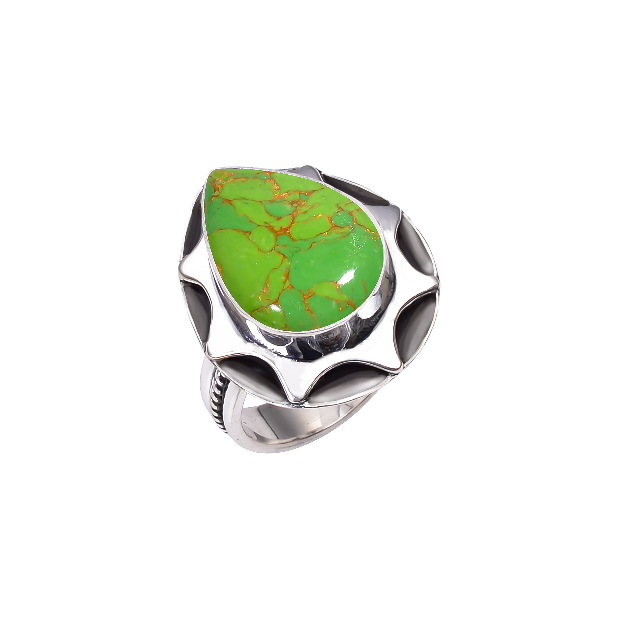 Copper Green Turquoise - Simulated 925 Solid Sterling Silver Ring