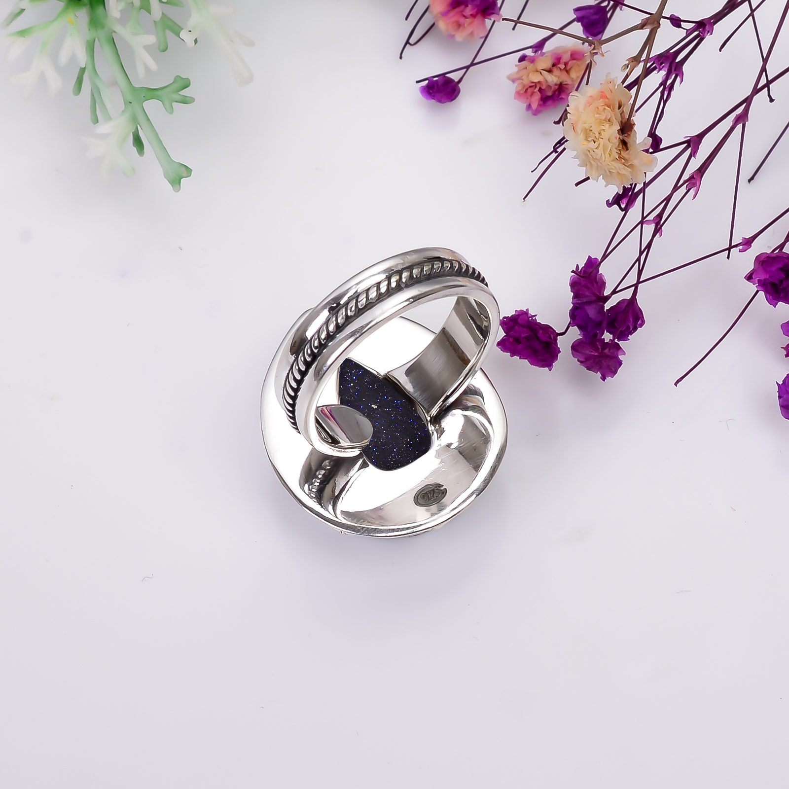 Blue Sunstone - Simulated 925 Solid Sterling Silver Ring